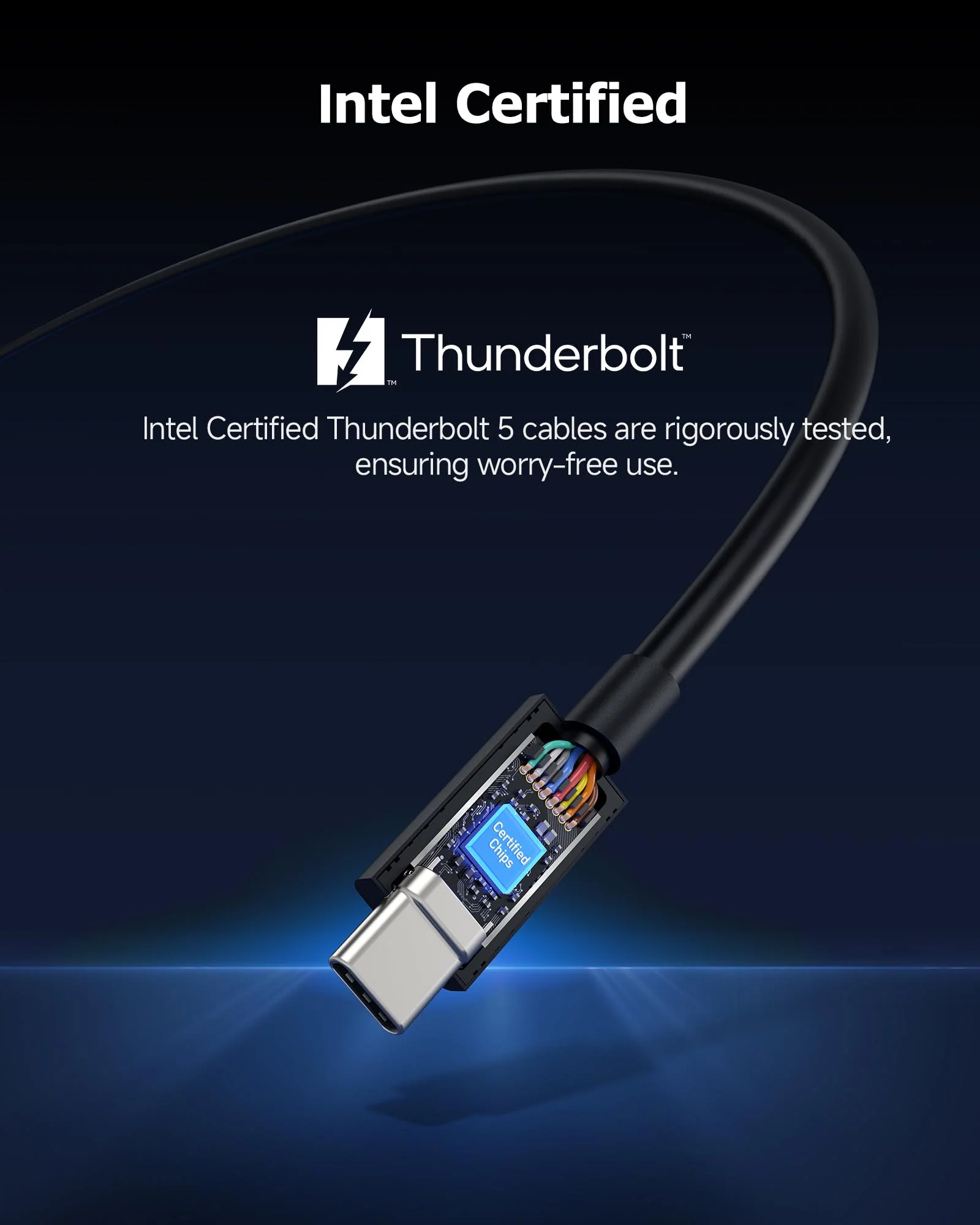 Cable Matters [Intel Certified] 80Gbps Thunderbolt 5 Cable with up to 120Gbps Bandwidth Boost and 240W Charging in Black - 0.3m / 1ft, Compatible with Thunderbolt 4, USB4, Thunderbolt 3 and USB-C 1 ft - Image 3