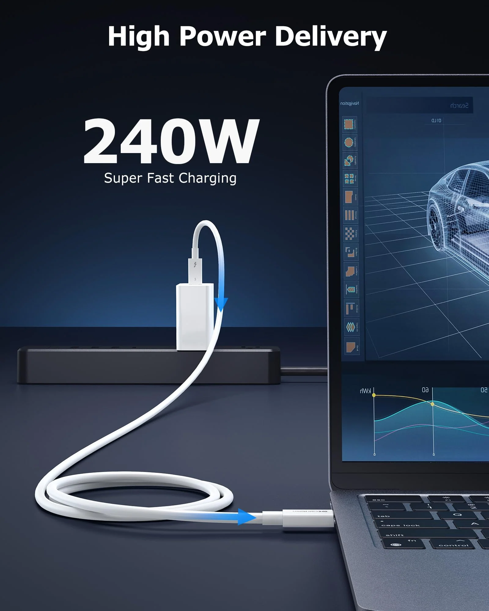 Cable Matters [Intel Certified] 80Gbps Thunderbolt 5 Cable with up to 120Gbps Bandwidth Boost and 240W Charging in White - 1m / 3.3ft, Compatible with Thunderbolt 4, USB 4 and USB-C 3.3 ft - Image 6