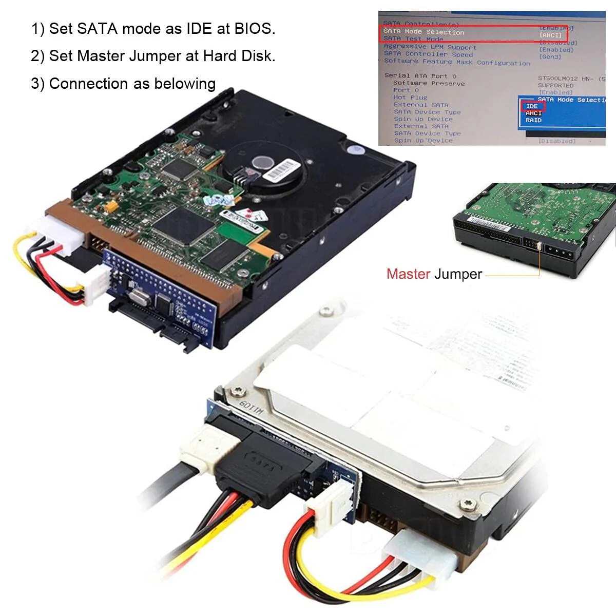 Cablecc IDE/PATA 40Pin Disk to SATA Female Converter Adapter PCBA for Desktop & 3.5" Hard Disk Drive Blue IDE/PATA 40Pin Disk to SATA - Image 2