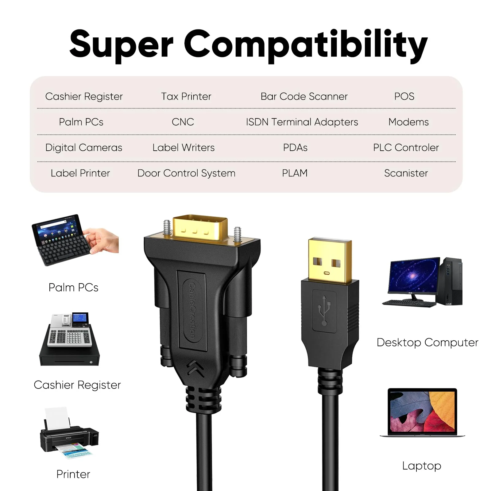 CableCreation 6.6 Feet USB to RS232 Adapter with PL2303 Chipset, Gold Plated USB 2.0 to DB9 Serial Converter Cable Support Cashier Register, Modem, Scanner, Digital Cameras,CNC etc, 2M /Black 6.6FT 1 - Image 3