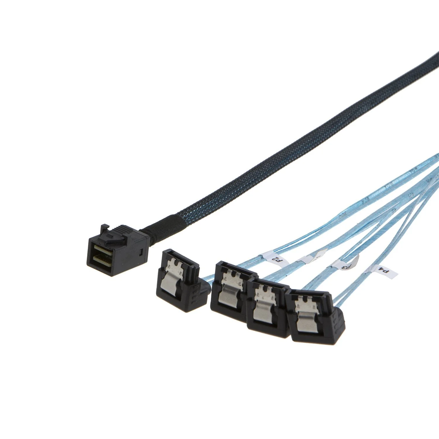 CableCreation Internal HD Mini SAS (SFF-8643 Host) - 4X SATA (Target) Angle Cable, SFF-8643 for Controller, 4 Sata Connect to Hard Drive, 1M / 3.3FT 3.3FT/1.0M Black Right Angle 1