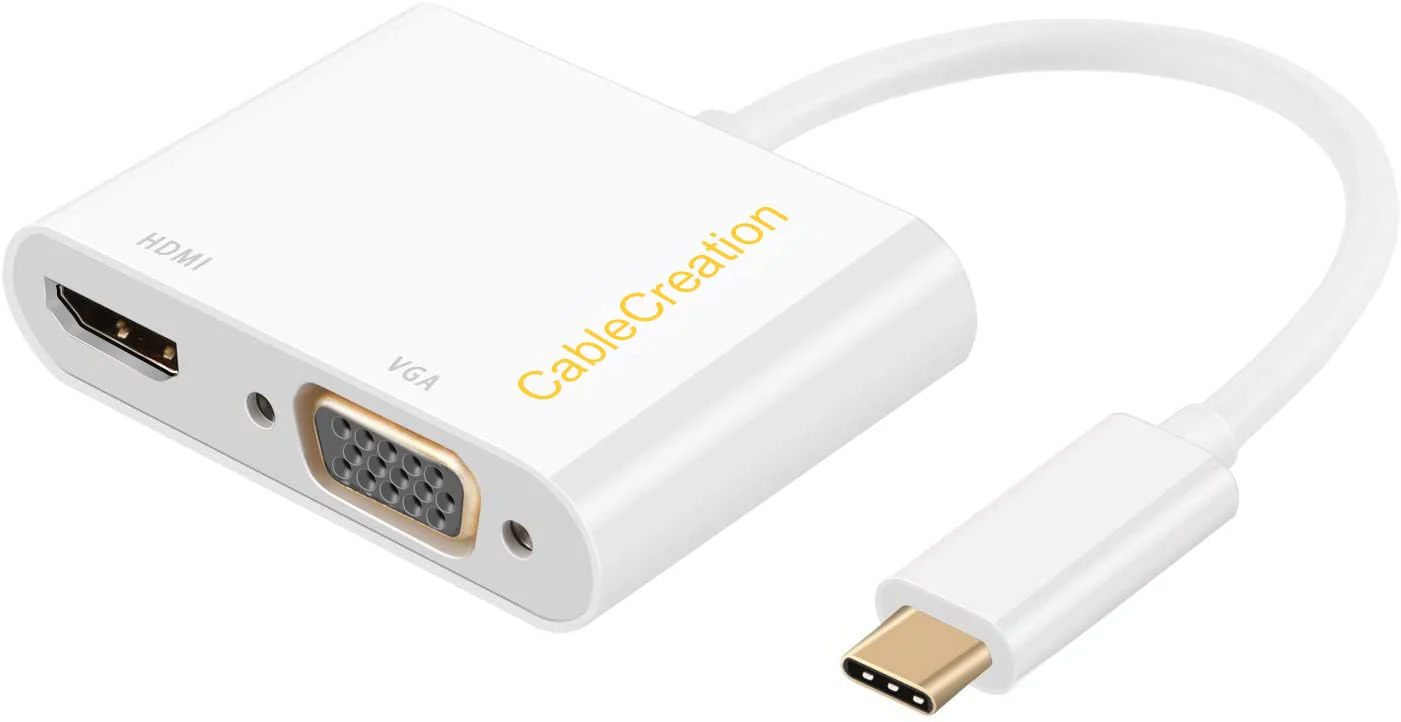CableCreation USB C to HDMI VGA Adapter, Type C to HDMI 4K VGA 1080P Converter, Compatible with iPhone 15 Plus/15 Pro Max, Galaxy S22 Ultra, MacBook Pro, iPad Pro 2020, Chromebook Pixel, XPS 13 White 1