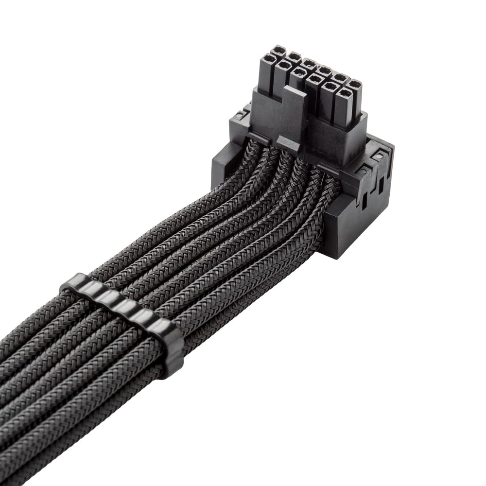 CableMod E-Series Pro ModMesh Sleeved 12VHPWR 90° StealthSense PCI-e Cable for EVGA G/G+ / P/P+ / T - Variant B (Black, 16-pin to Triple 8-pin, 60cm) 16 to 3x8-Pin (Variant B) Black - Image 2