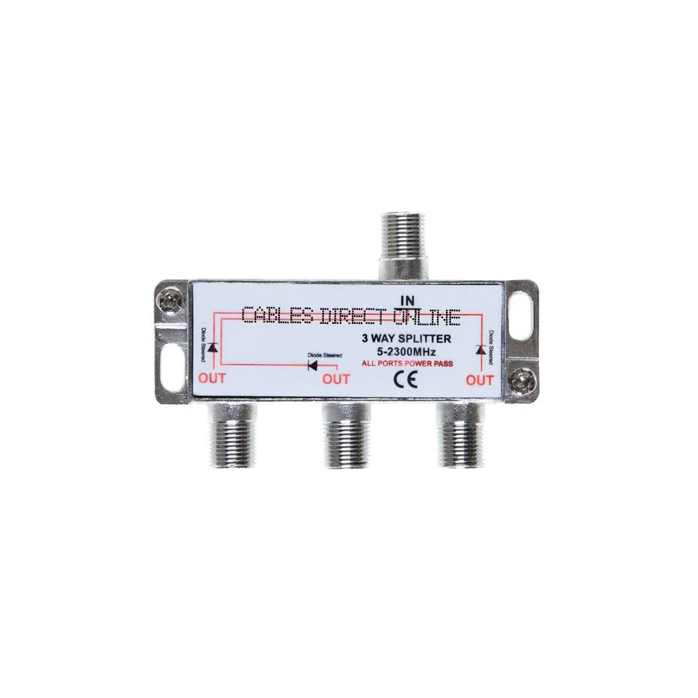 Cables Direct Online 3 Way Bi-Directional 5-2300 MHz Indoor and Outdoor Waterproof Coaxial Antenna Splitter for RG6 RG59 Coax Cable Satellite HDTV (3 Ports) Pack of 1