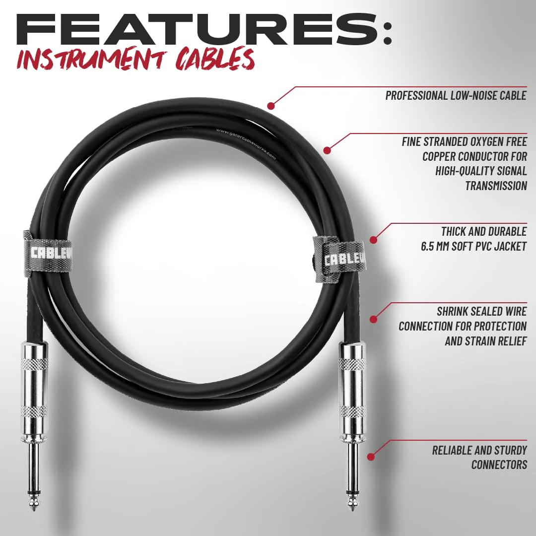 Cableworks by Gator Cases Backline Series 20 Ft Straight to Straight Guitar Instrument Cable (GCWB-INS-20) 20 Feet - Image 2