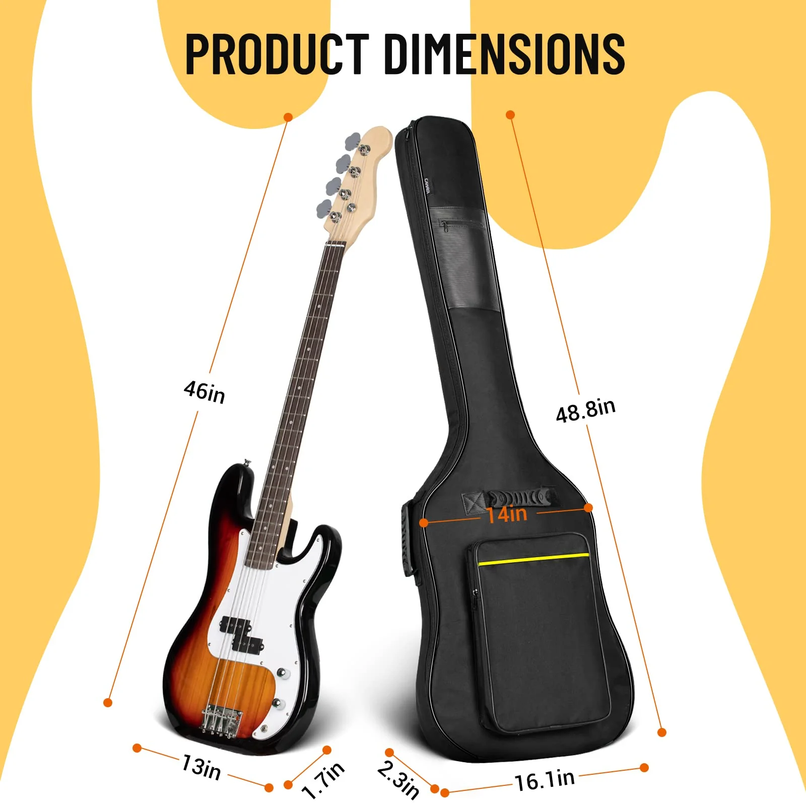 CAHAYA Bass Guitar Bag Gig Bag 0.3in Padding Black Padded Backpack Soft Electric Bass Case CY0222 Bass Bag - Image 7
