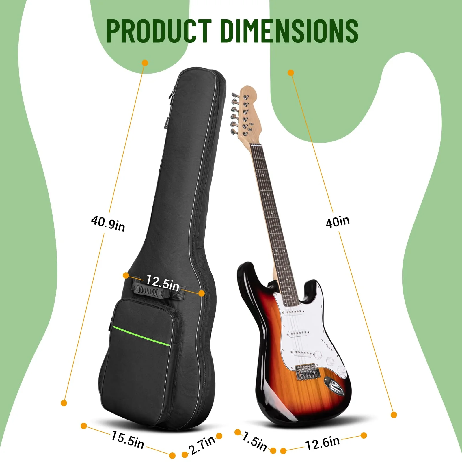 CAHAYA Electric Guitar Bag Gig Bag 0.3in Thick Padding Backpack Soft Electric Guitar Case Green CY0293 - Image 7