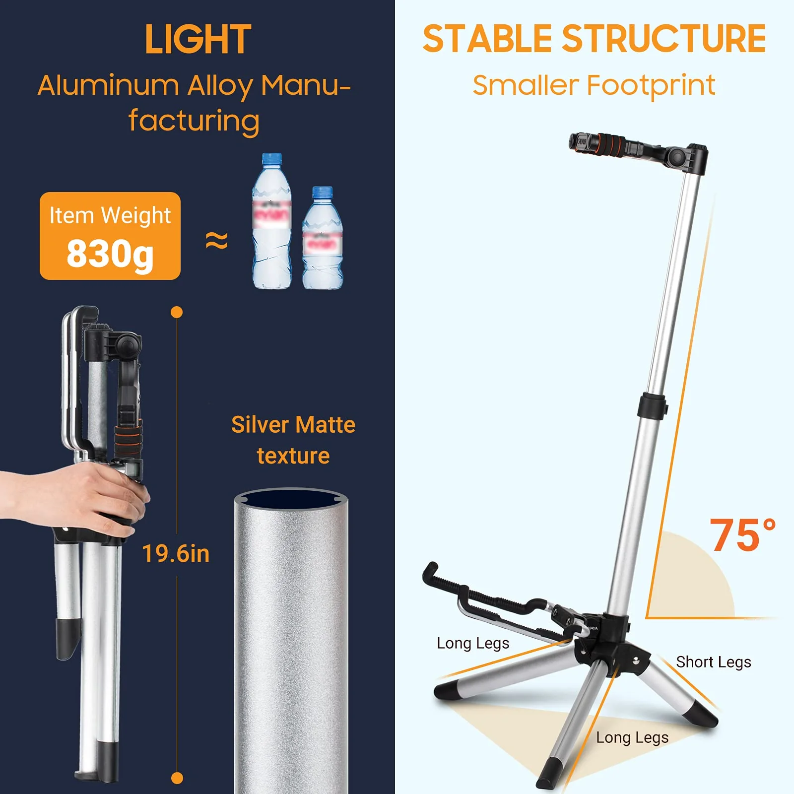 CAHAYA Floor Guitar Stand for Acoustic & Electric Guitars & Bass - Adjustable Height, Folding, Lightweight Travel Instrument Holder - Image 2
