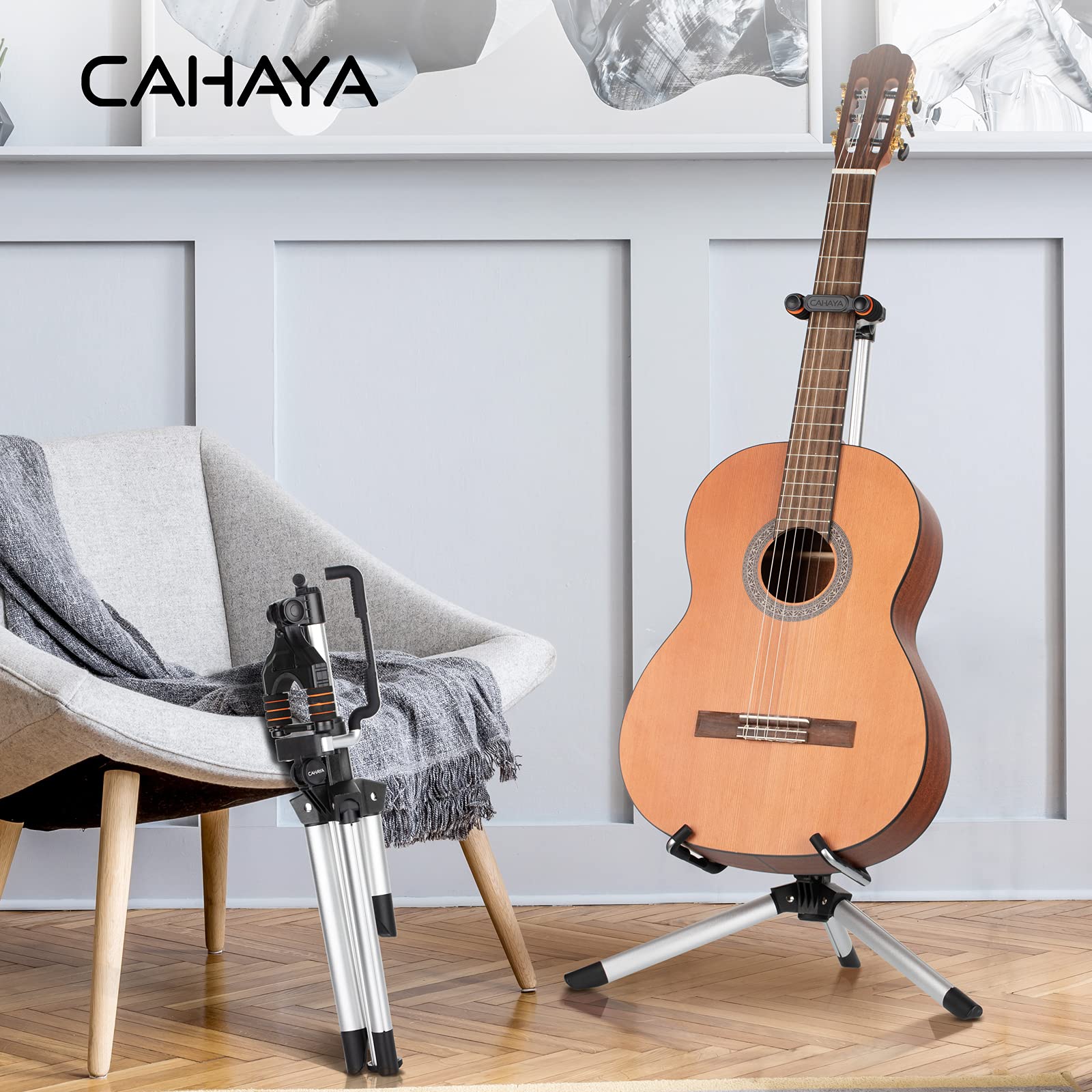 CAHAYA Floor Guitar Stand for Acoustic & Electric Guitars & Bass - Adjustable Height, Folding, Lightweight Travel Instrument Holder - Image 6