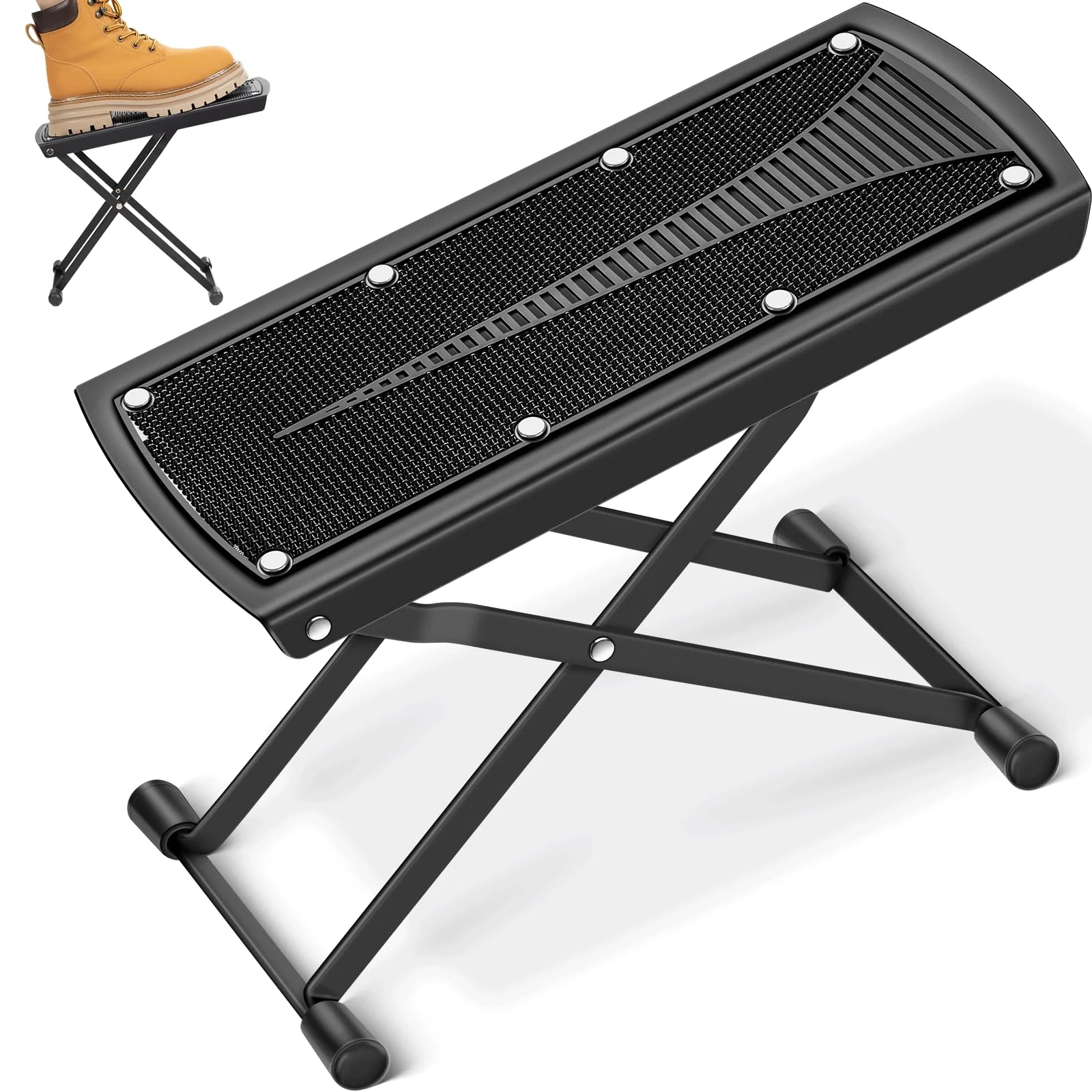 CAHAYA Guitar Foot Stool: 6 Position Height Guitar Foot Rest Folding Extra Stable Foot Rest Stool with Rubber Feet and Non-Slip Rubber Pad for Classical Guitar Player CY0337 Triangle Pattern
