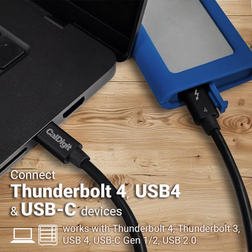 CalDigit Thunderbolt 4 Cable - 40Gbps 100W Power Delivery, Compatible with Thunderbolt 3 & USB Type C, MacBook Pro, iMac, iPhone 15 Max, Black (0.8 Meter 2.62 Feet, Thunderbolt 4 / USB 4 Cable) 0.8 Meter 2.62 Feet, Thunderbolt 4 / USB 4 Cable - Image 4