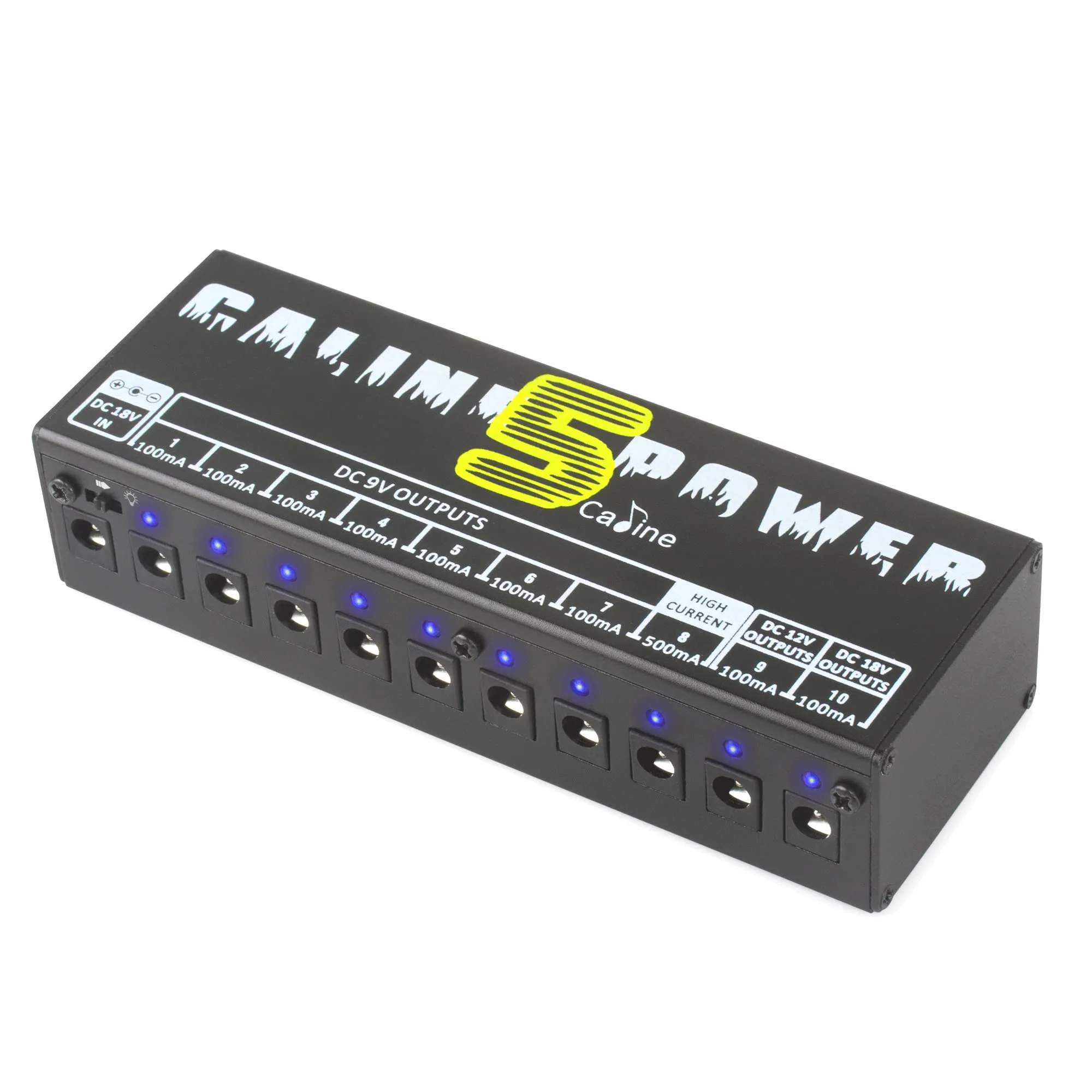 Caline CP-05 Guitar Pedal Power Supply, Pedal Board Power Supply with 10 Independent DC 9V/12V/18V Outputs(100mA/500mA), Noiselessly