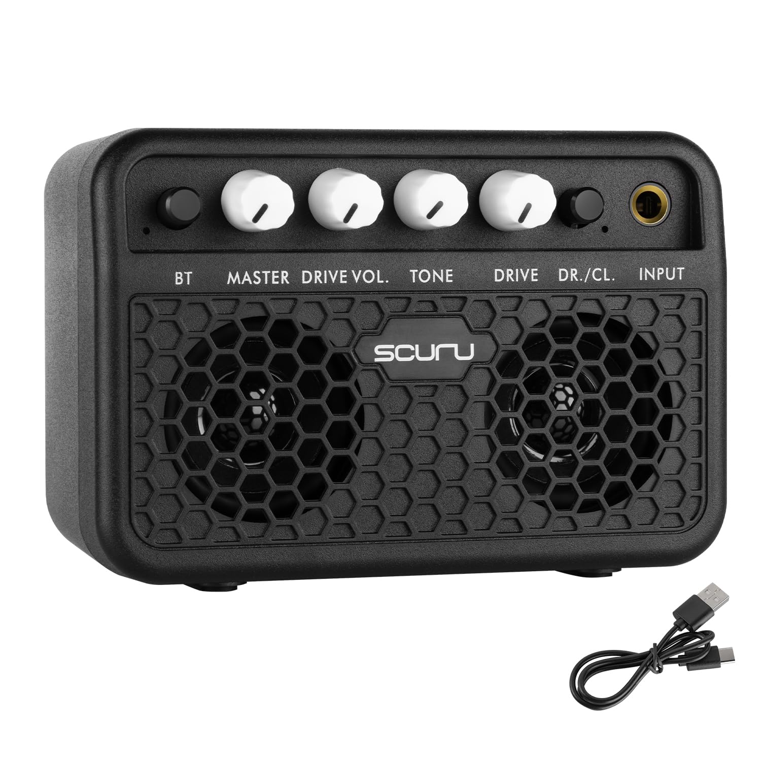 Caline Guitar Mini Amp, 5W Rechargeable Bluetooth Guitar Amplifer Combo for Desktop Practice, Dual Channel,with Headphone Jack, Black