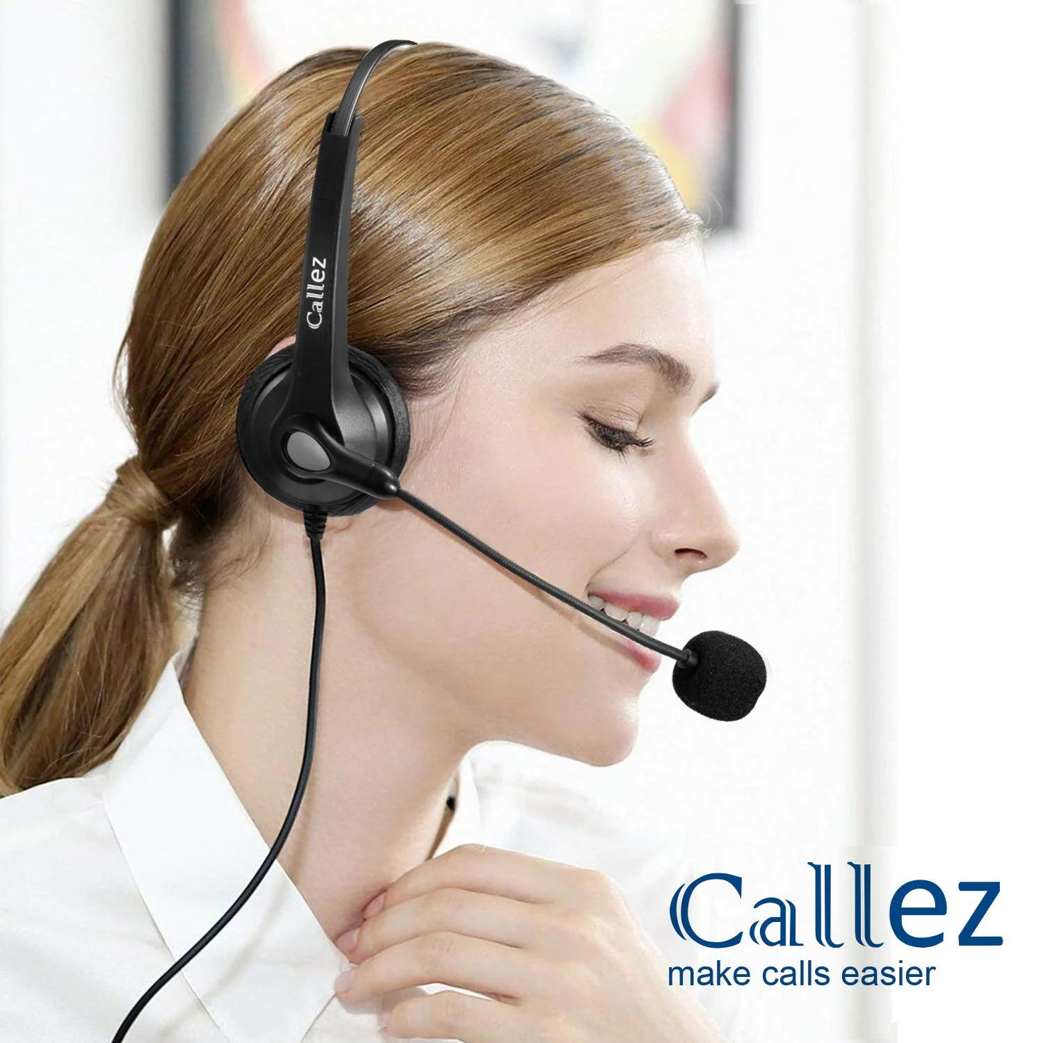 Callez USB Headset with Microphone Noise Cancelling & Audio Controls, Wideband Computer Headphones for Business UC Skype Lync Softphone Call Center Office, Clearer Voice, Super Light, Ultra Comfort Black - Image 2