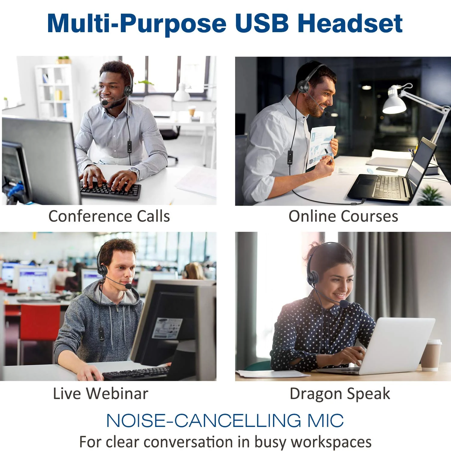 Callez USB Headset with Microphone Noise Cancelling & Audio Controls, Wideband Computer Headphones for Business UC Skype Lync Softphone Call Center Office, Clearer Voice, Super Light, Ultra Comfort Black - Image 6