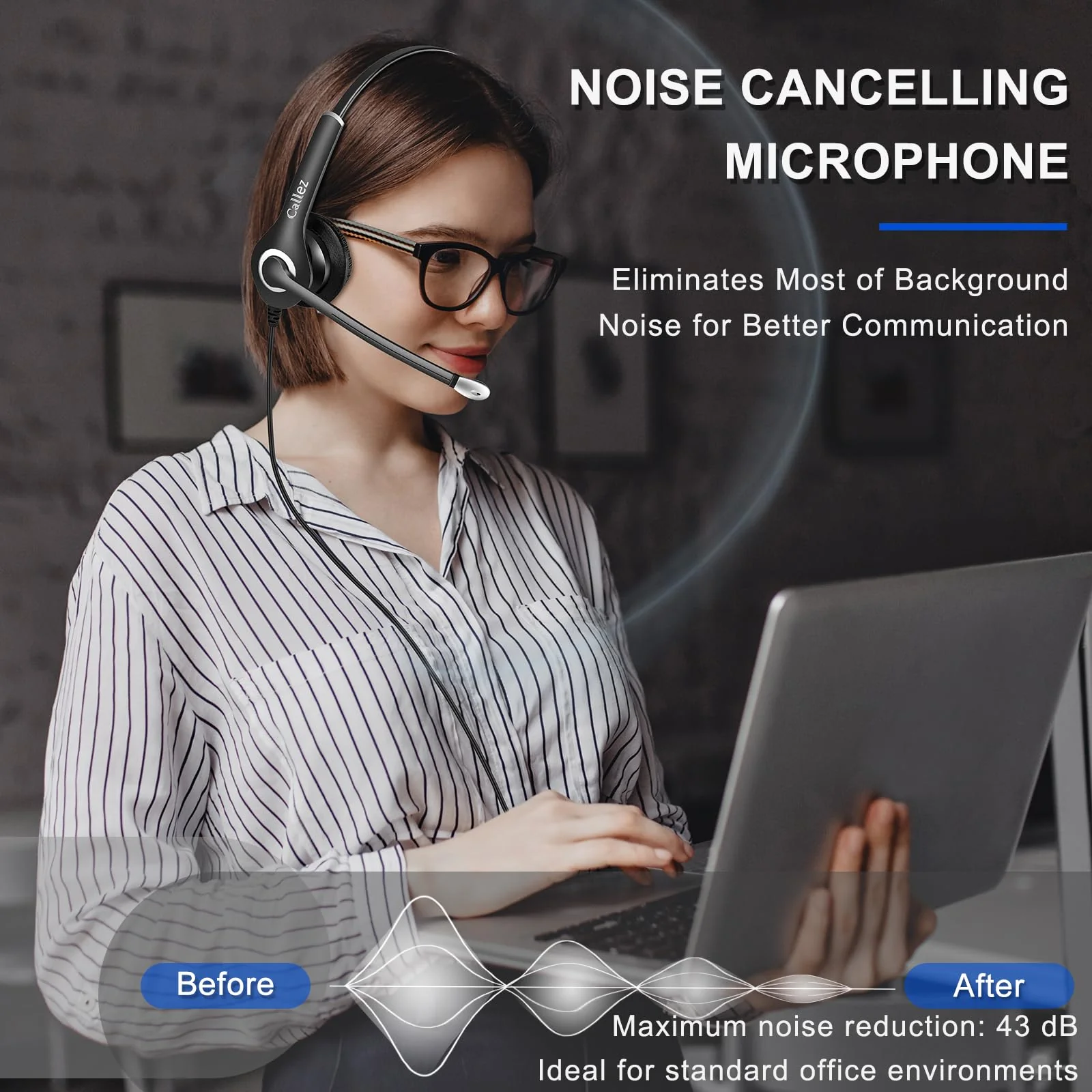 Callez Wired Computer Headset, 3.5mm/USB-C Headset with Mic Noise Cancelling, Cell Phone Headphone for PC Laptop Mac iPhone 15/16/17 Samsung Zoom Teams Call Center Home Office Work, in-line Controls Black - Image 3