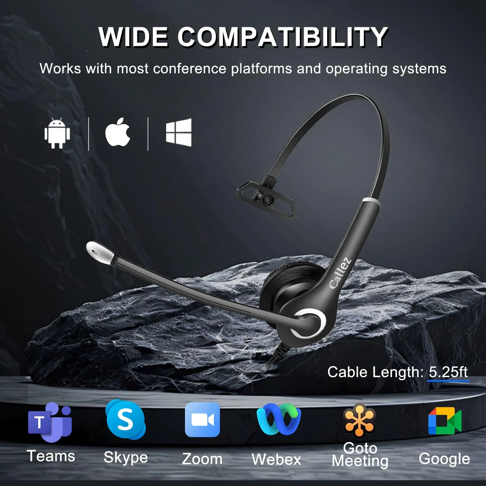 Callez Wired Computer Headset, 3.5mm/USB-C Headset with Mic Noise Cancelling, Cell Phone Headphone for PC Laptop Mac iPhone 15/16/17 Samsung Zoom Teams Call Center Home Office Work, in-line Controls Black - Image 4
