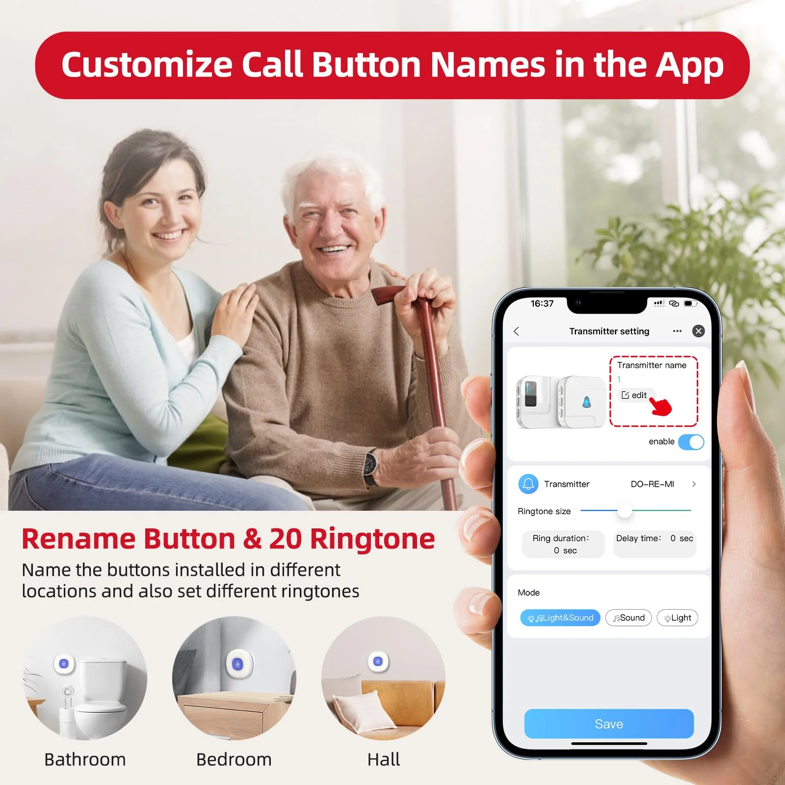 CallToU Wi-Fi Wireless Caregiver Pager Call Button for Elderly at Home , APP Emergency Alert for Seniors, Patients, and The Disabled white 3+1 - Image 8