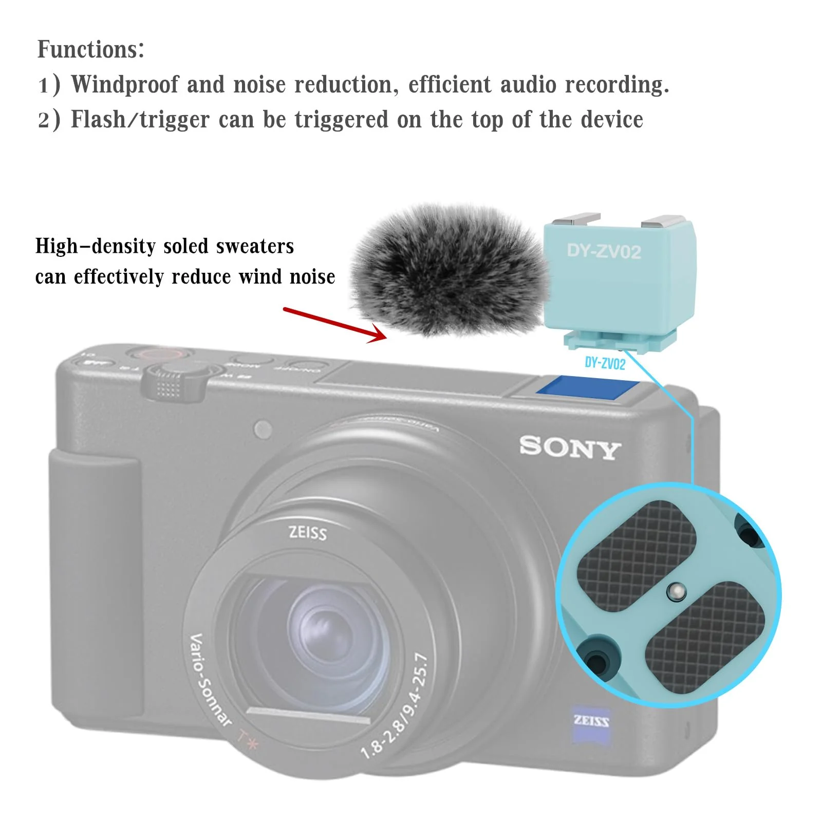 Camera Hot Shoe Wind Muff Adapter Compatible with Sony Zv-1,Zv-1 Ii,Zv-E10,Av-E10M2 and Zv-E1 Accessories Multi-Functional Mic Flash Mount Compatible with External Flash Attachment(1PCS) DY-ZV02 1PCS - Image 4