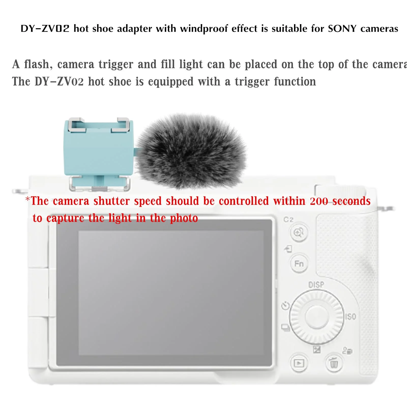 Camera Hot Shoe Wind Muff Adapter Compatible with Sony Zv-1,Zv-1 Ii,Zv-E10,Av-E10M2 and Zv-E1 Accessories Multi-Functional Mic Flash Mount Compatible with External Flash Attachment(1PCS) DY-ZV02 1PCS - Image 7