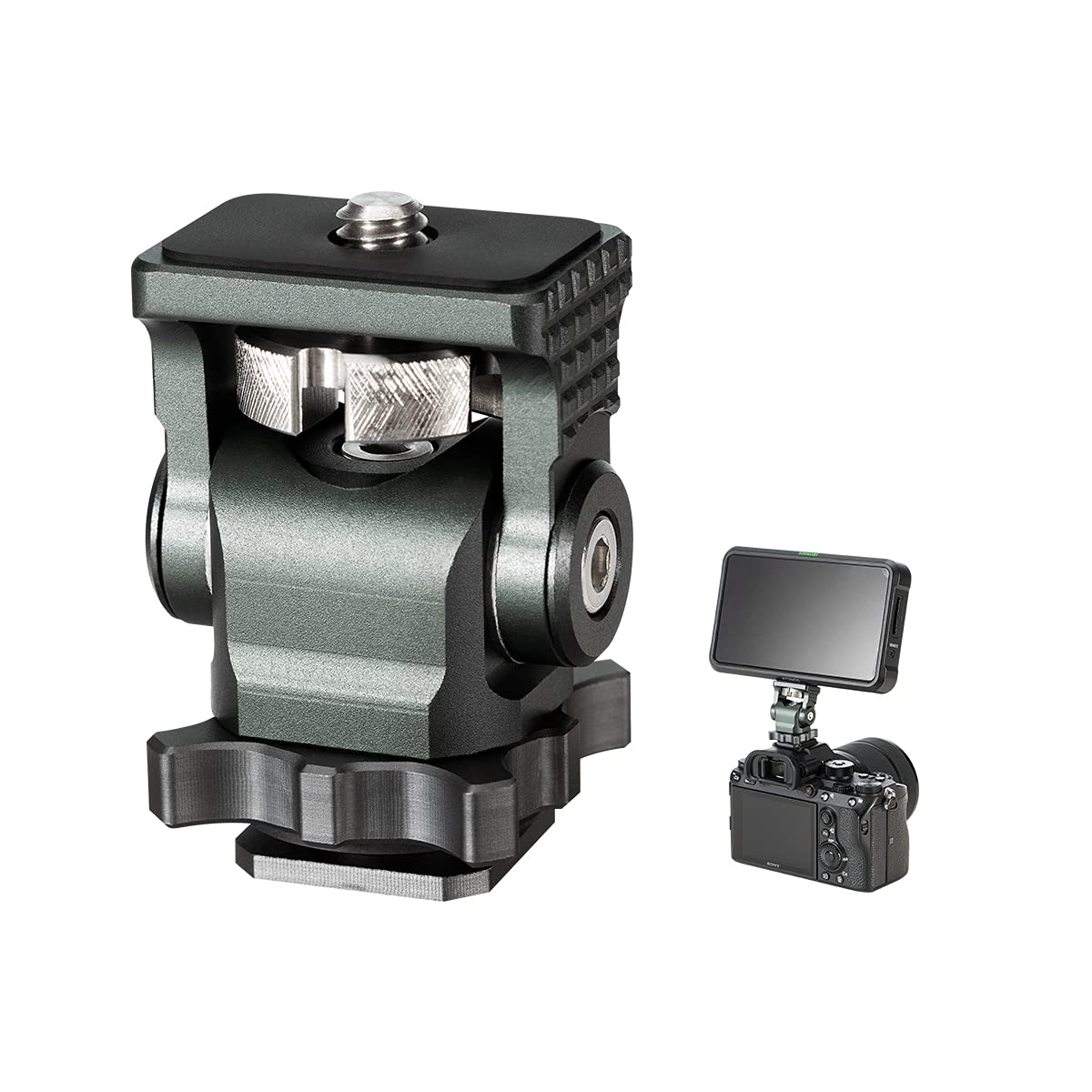 Camera Monitor Mount with Cold Shoe 1/4 Screw for 5" & 7" Monitor, 360°Swivel and 176° Tilt Field Mount Holder for LED Lights, Flash, Microphone, Video Shooting Photography Accessories