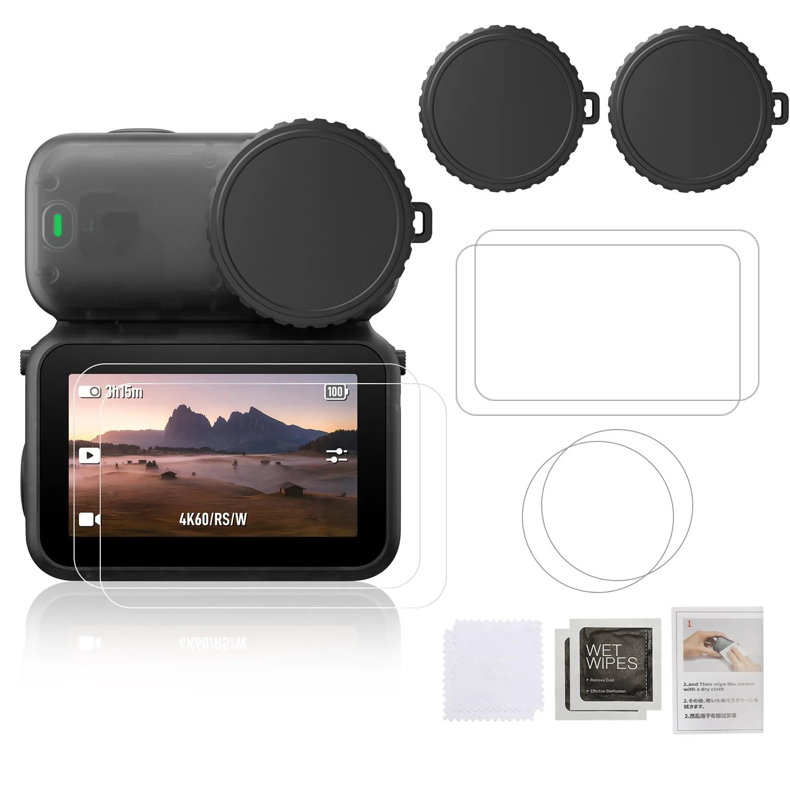 Camera Protection Kit for DJI OSMO NANO-2 Packs Screen Tempered Glass + 2 Packs PC Lens Protector + Silicone Lens Cap - Anti-Scratch High Transparency Camera Accessories for OSMO NANO