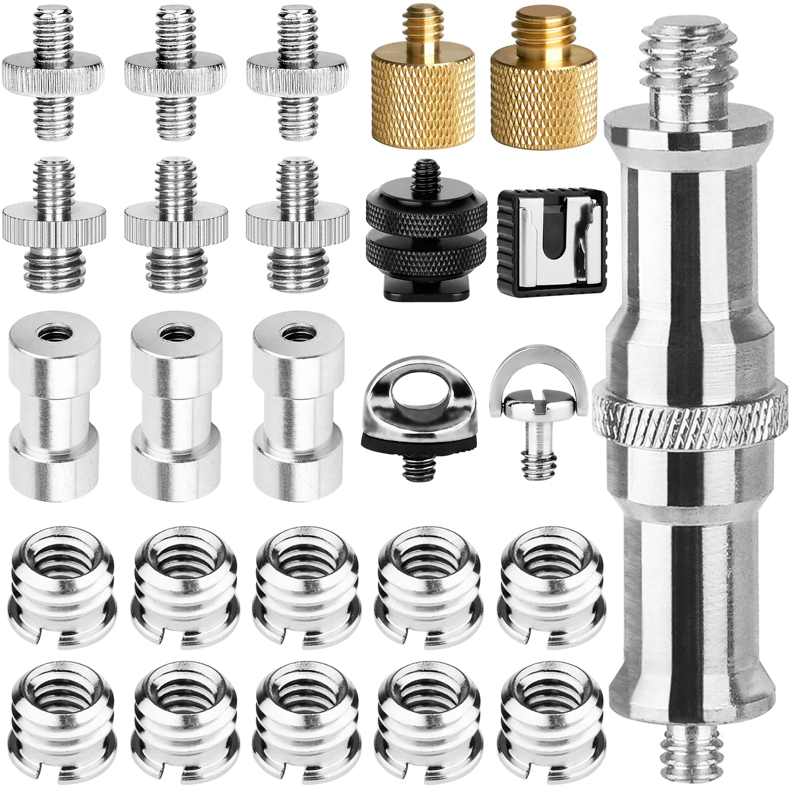 Camera Tripod Adapter, ChromLives 26Pack Camera Screw Mount Set 1/4 to 1/4 Tripod Screw,1/4 to 3/8 Camera Mount Adapter,Hot Shoe Adapter,Tripod Mount Adapter Set for Tripod/Monopod/Quick Release Plate 26pack camare screw