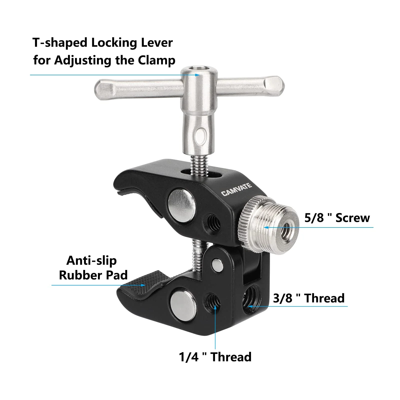 CAMVATE Super Crab Clamp with 5/8"-27 Thread Adapter for Microphones (2-Pack) - 3124 - Image 2