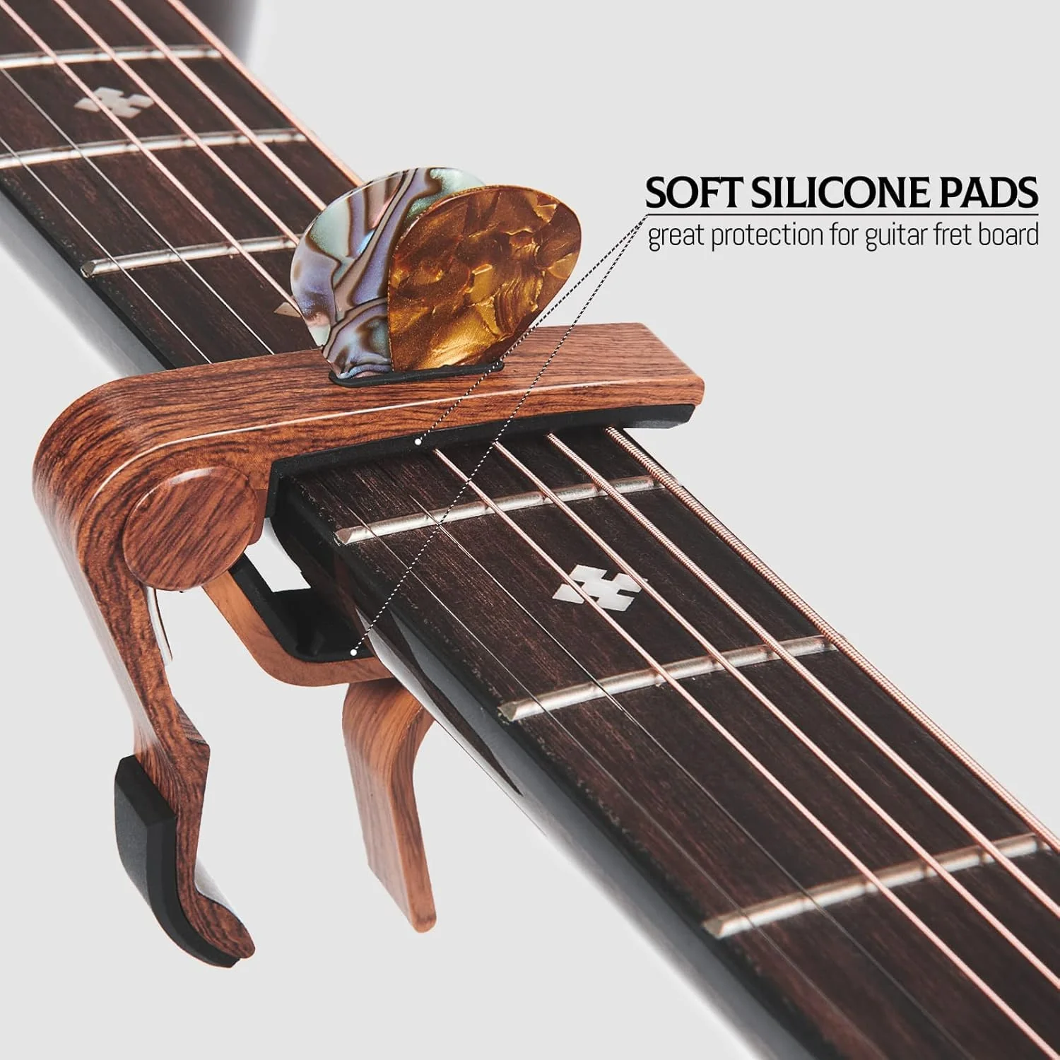 Capo 8Pack Guitar Capo with Pick Holder for Acoustic and Electric Guitar, Ukelele, Bass, Banjo RoseWood Capo 8Pack Rosewood - Image 2