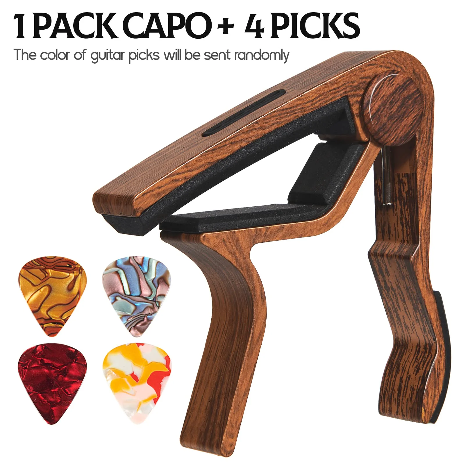 Capo Guitar Capo with Pick Holder for Acoustic and Electric Guitar, Ukelele, Bass, Banjo with Guitar Picks (rose wood) rose wood - Image 2