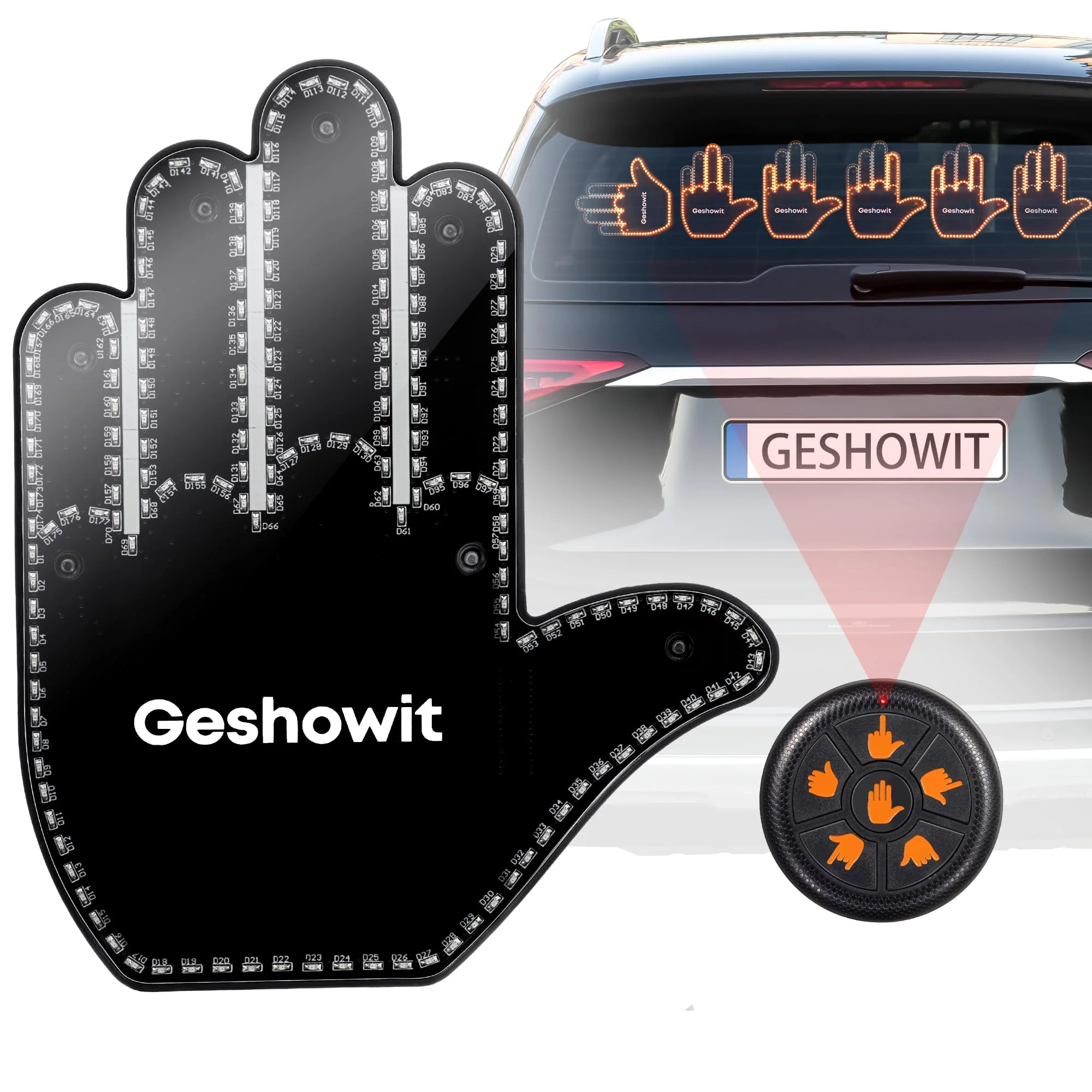 Car Accessories for Men - Car Finger Light with 6 Gestures Remote - Show Your Feelings to Drivers - Ideal Gift Hand Gesture Lights, Truck Accessories, Hand Sign Car LED Signs for Men and Women Black (Upgraded)