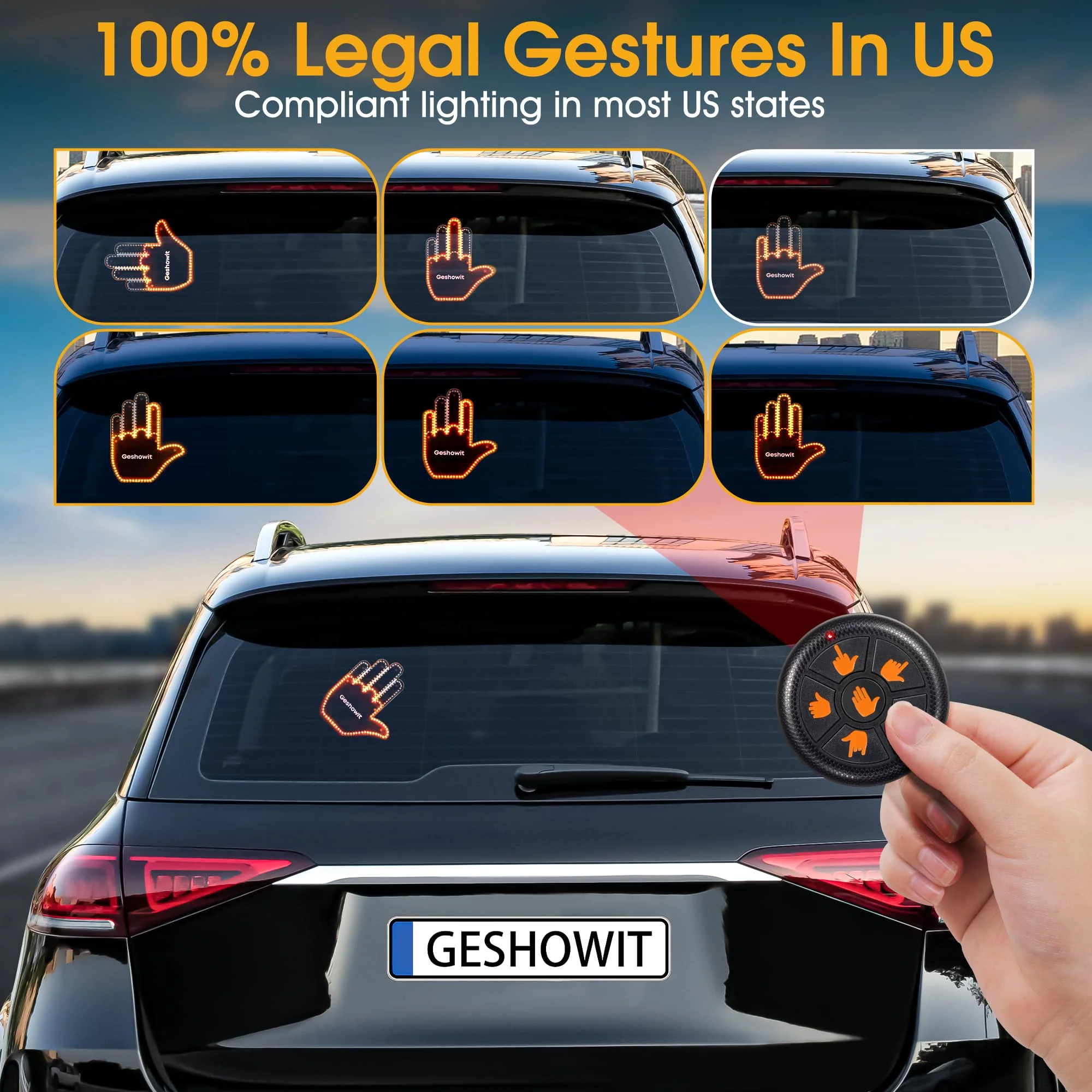 Car Accessories for Men - Car Finger Light with 6 Gestures Remote - Show Your Feelings to Drivers - Ideal Gift Hand Gesture Lights, Truck Accessories, Hand Sign Car LED Signs for Men and Women Black (Upgraded) - Image 6