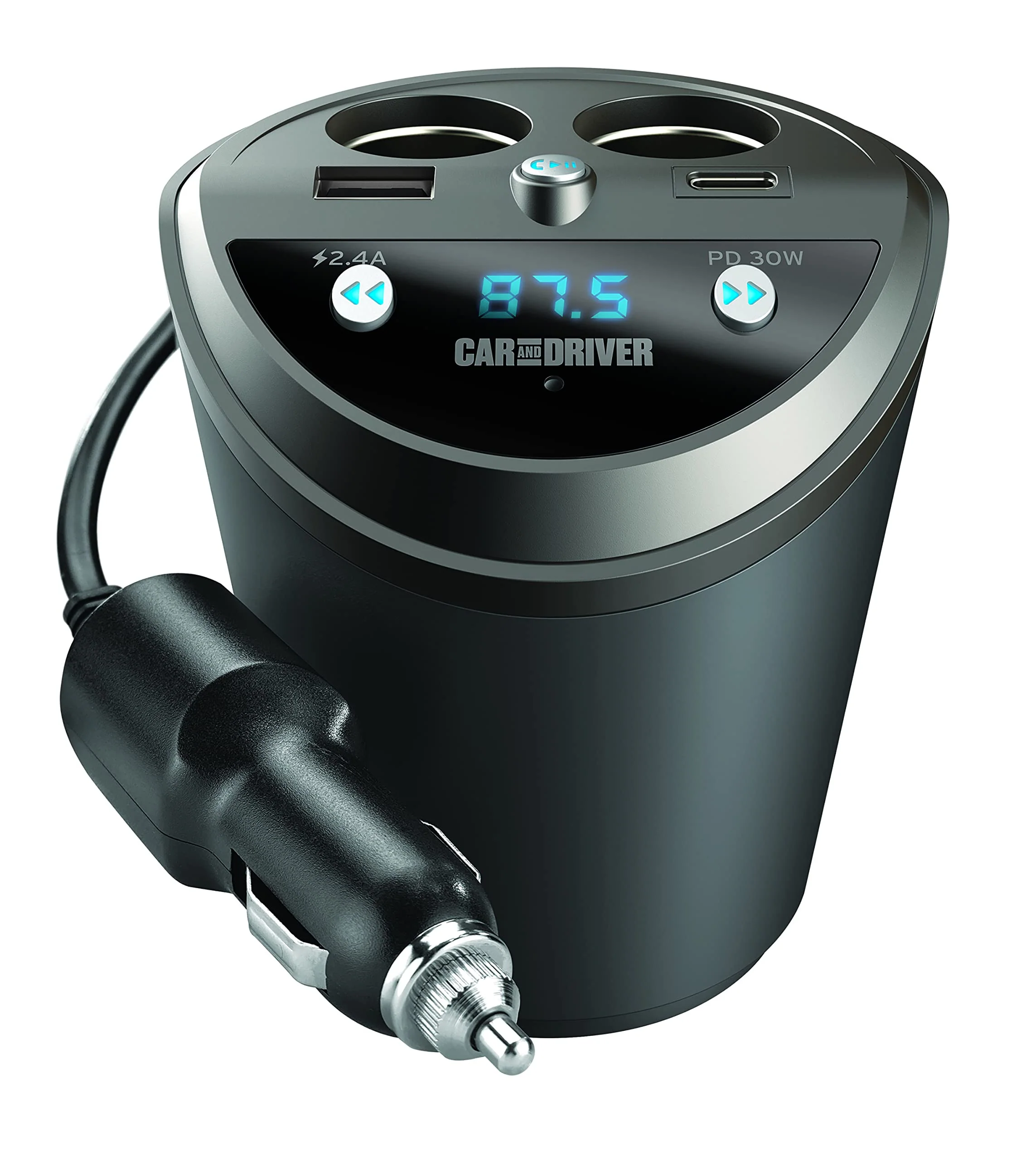 Car and Driver Smart FM Transmitter Bluetooth Cup Holder, Compatible with Alexa, Siri, and Google Assistant for Car, Dual USB-A and USB-C PD Fast-Charging Ports and Cigarette Lighter 12V Power Sockets 6057 - Image 4