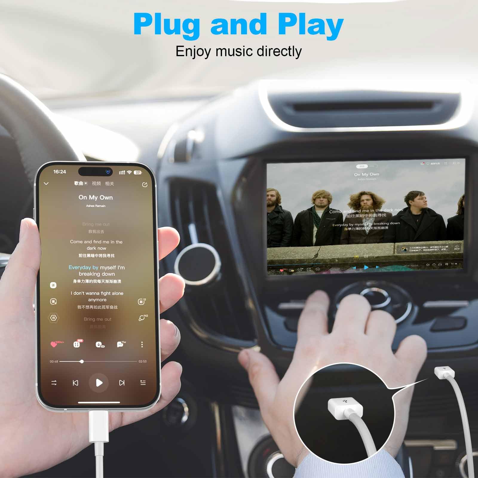 Car Apple Carplay Cableļ¼USB A to Lightning Cable Compatible with iPhone 14 13 12 11 Pro Max XR XS X Charger Cordļ¼Car Charging Cable White - Image 3
