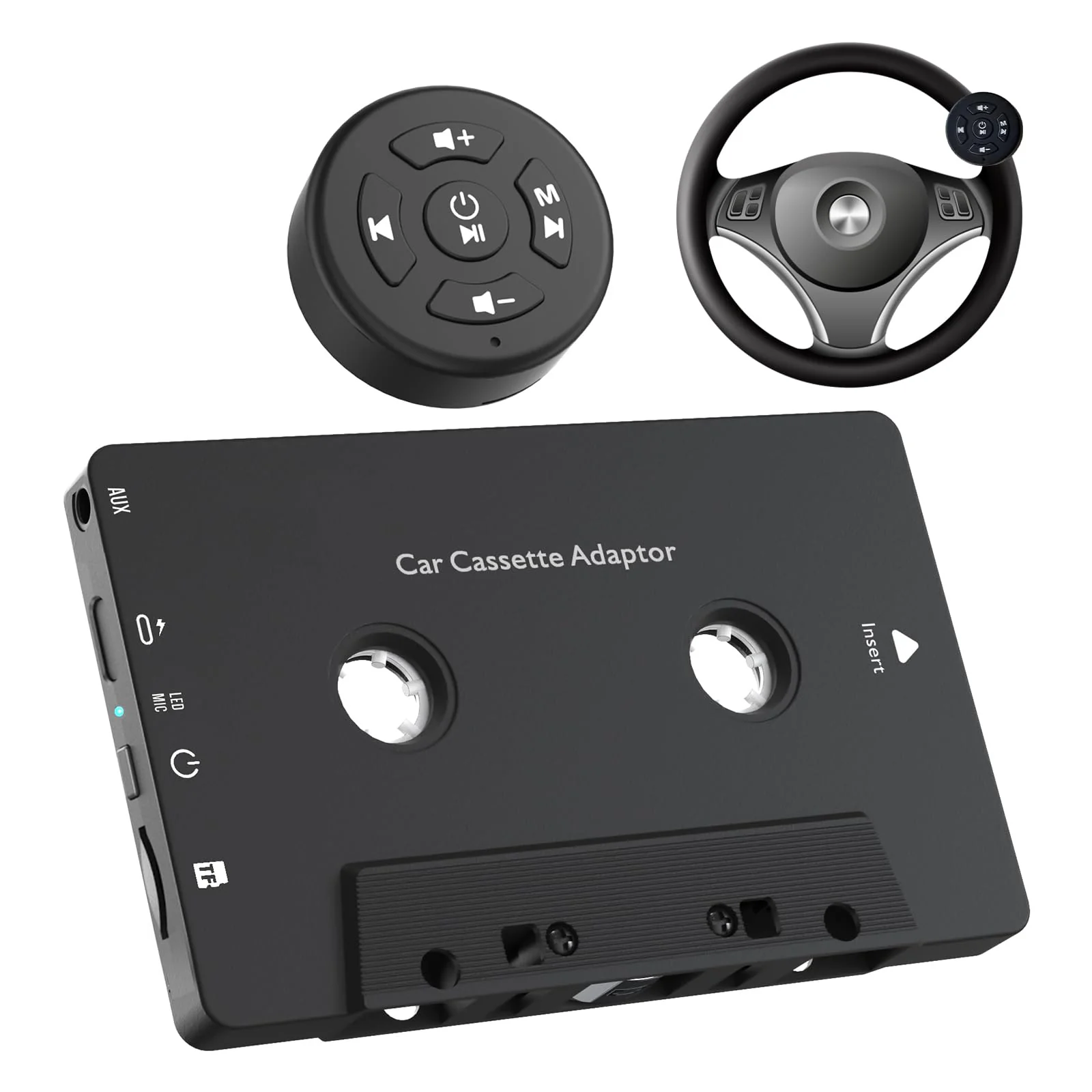 Car Audio Bluetooth 5.1 Cassette Receiver, Cassette Bluetooth Adapter for Car Tape Player, Wireless Cassette Aux Adapter with Hands-Free Calling, Compatibility with Smartphones, Tablets, MP3, TF Card
