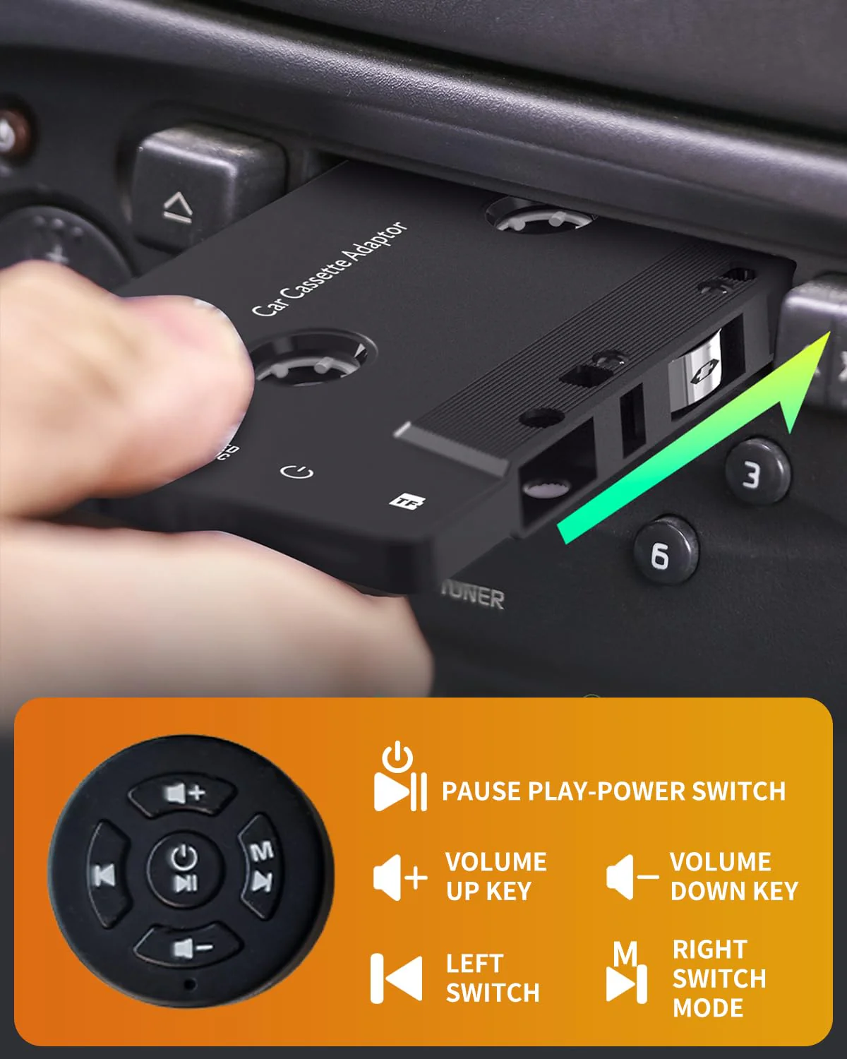 Car Audio Bluetooth 5.1 Cassette Receiver, Cassette Bluetooth Adapter for Car Tape Player, Wireless Cassette Aux Adapter with Hands-Free Calling, Compatibility with Smartphones, Tablets, MP3, TF Card - Image 5
