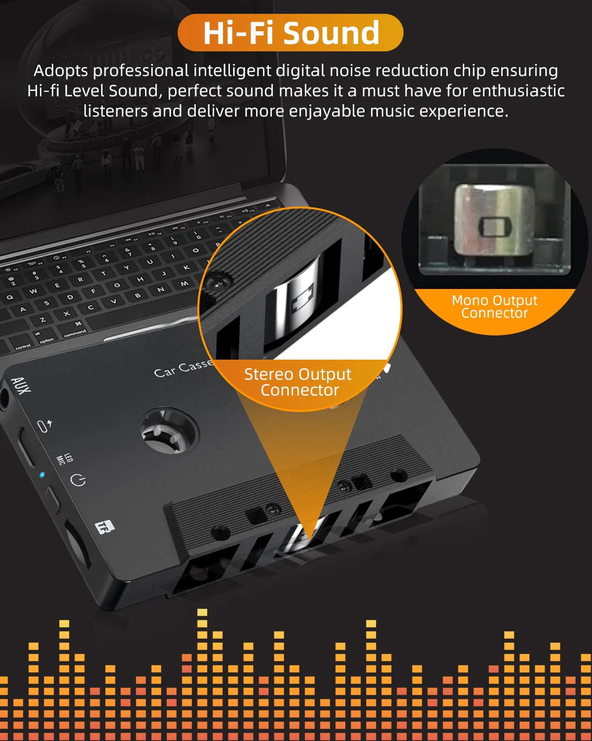Car Audio Bluetooth 5.1 Cassette Receiver, Cassette Bluetooth Adapter for Car Tape Player, Wireless Cassette Aux Adapter with Hands-Free Calling, Compatibility with Smartphones, Tablets, MP3, TF Card - Image 6