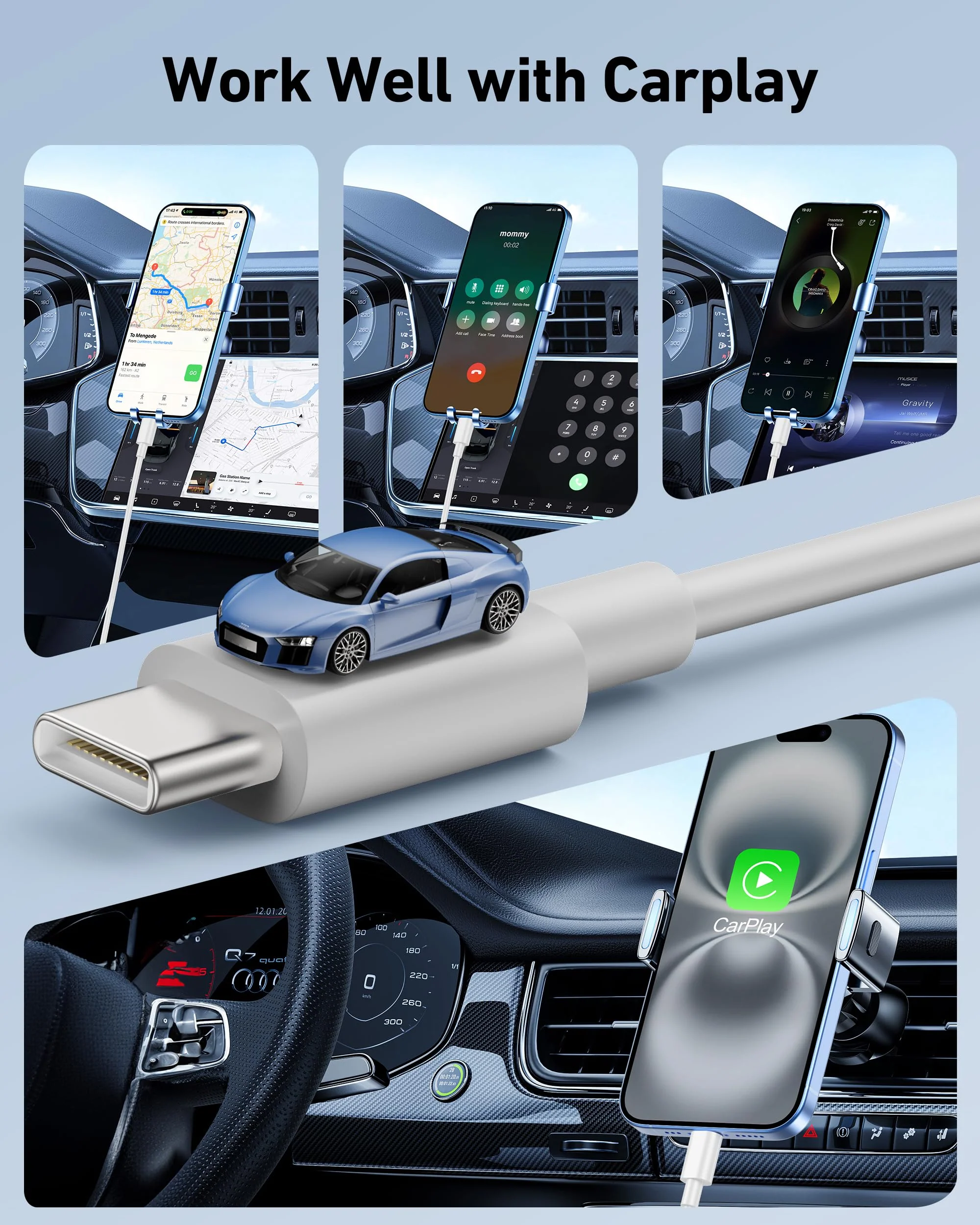 Car Carplay Cable for iPhone 15/16/16 Pro Max/Plus Cable, 2Pack USB A to USB C for Carplay USB C Cord, iPad USB C Cable iPad Pro 13/12.9/11 inch iPad Air 5/4th Mini Car Charger Cord Charging Cable 3FT White - Image 3
