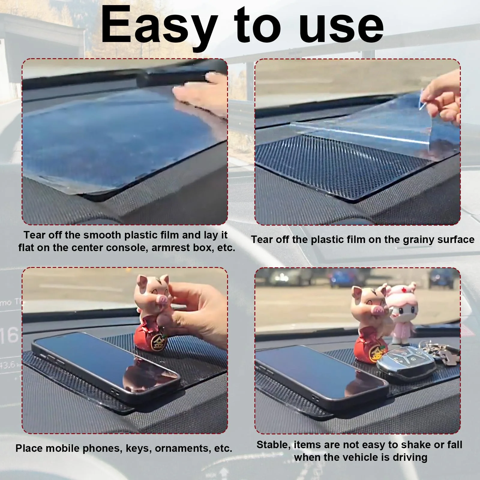 Car Dashboard Anti-Slip Mat, 10.6”x 5.9” Anti-Slip Sticky Pad for Car Dashboard, Non-Slip Mat for Phones, Sunglasses, Electronics & Accessories – Reusable Sticky Dash Fix, Heat-Resistant, No Residue - Image 3