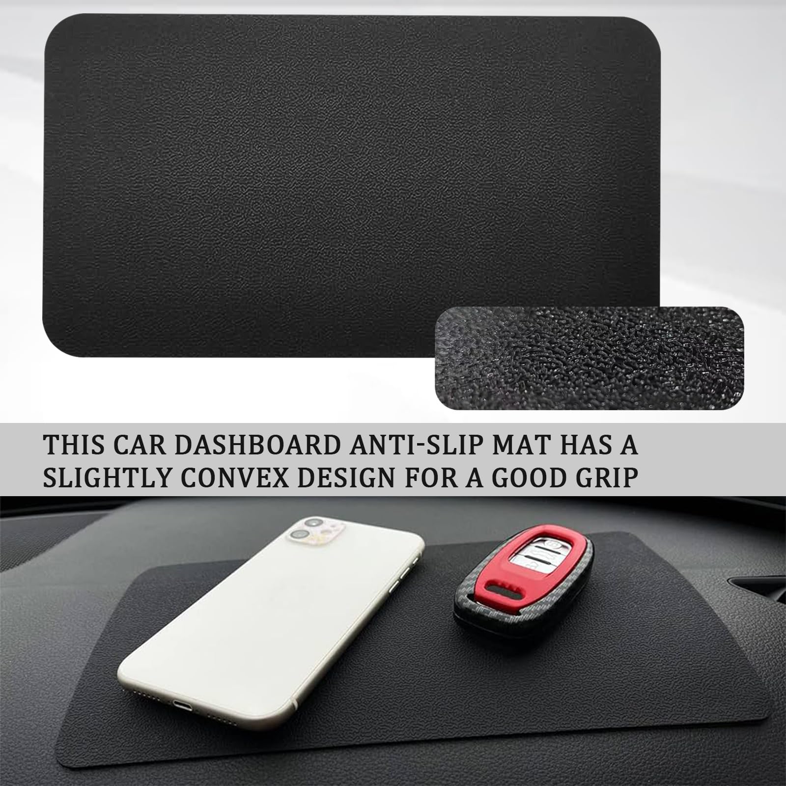 Car Dashboard Anti-Slip Mat, Car Dashboard Accessories Multifunctional Non-Slip Rubber Pad, 10.6"×5.9" Adhesive Sticky Dashboard Gripping Mat for Cell Phones, Sunglasses(Leather Texture) Leather Texture - Image 3