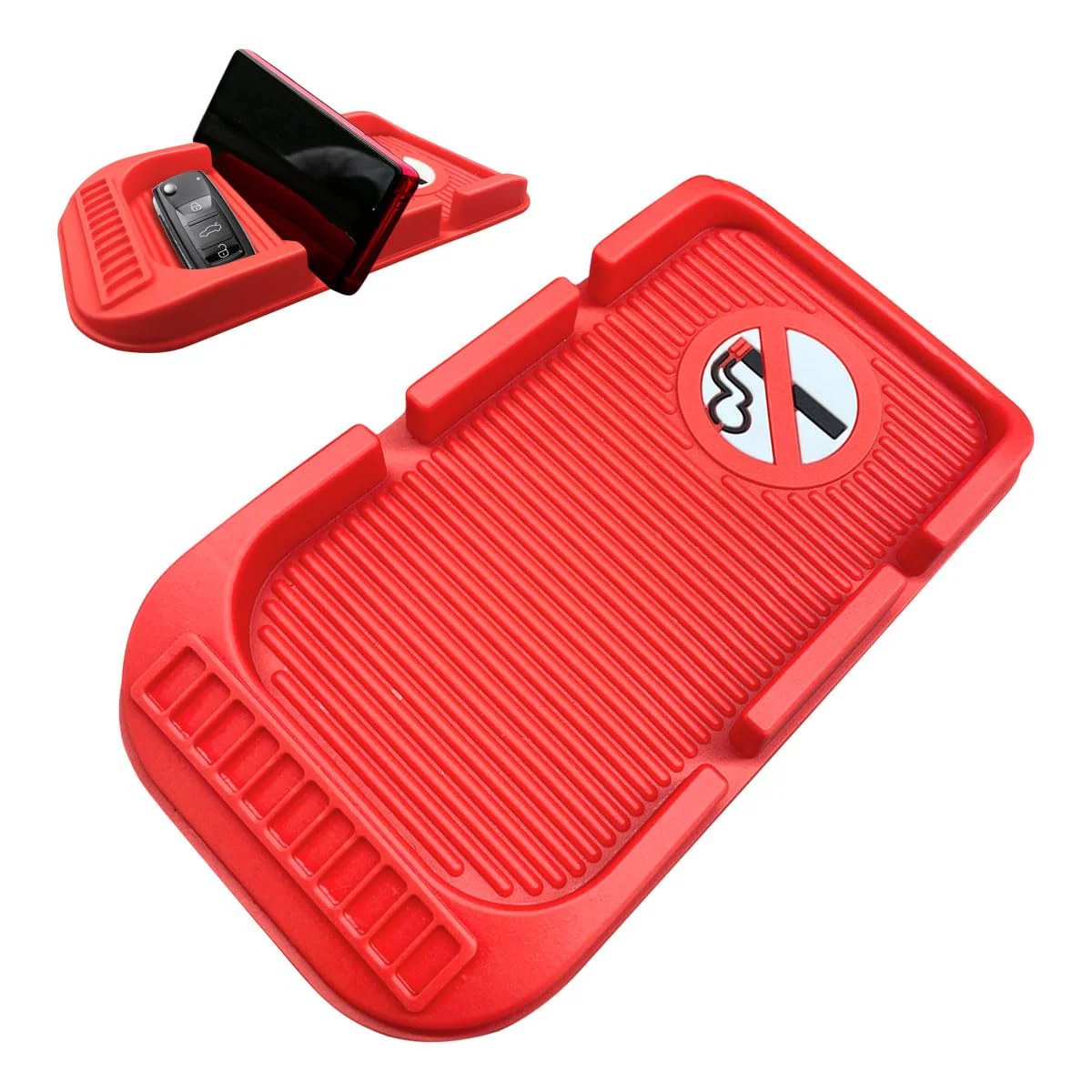 Car Dashboard Anti-Slip Mat Cell Phone Holder, Double-Groove Sticky Gripping Gel Pad with Number Plate, Multifunctional Car Dashboard Sticky Pad Mat for Navigation Cell Phone Sunglass Keys (Red) red