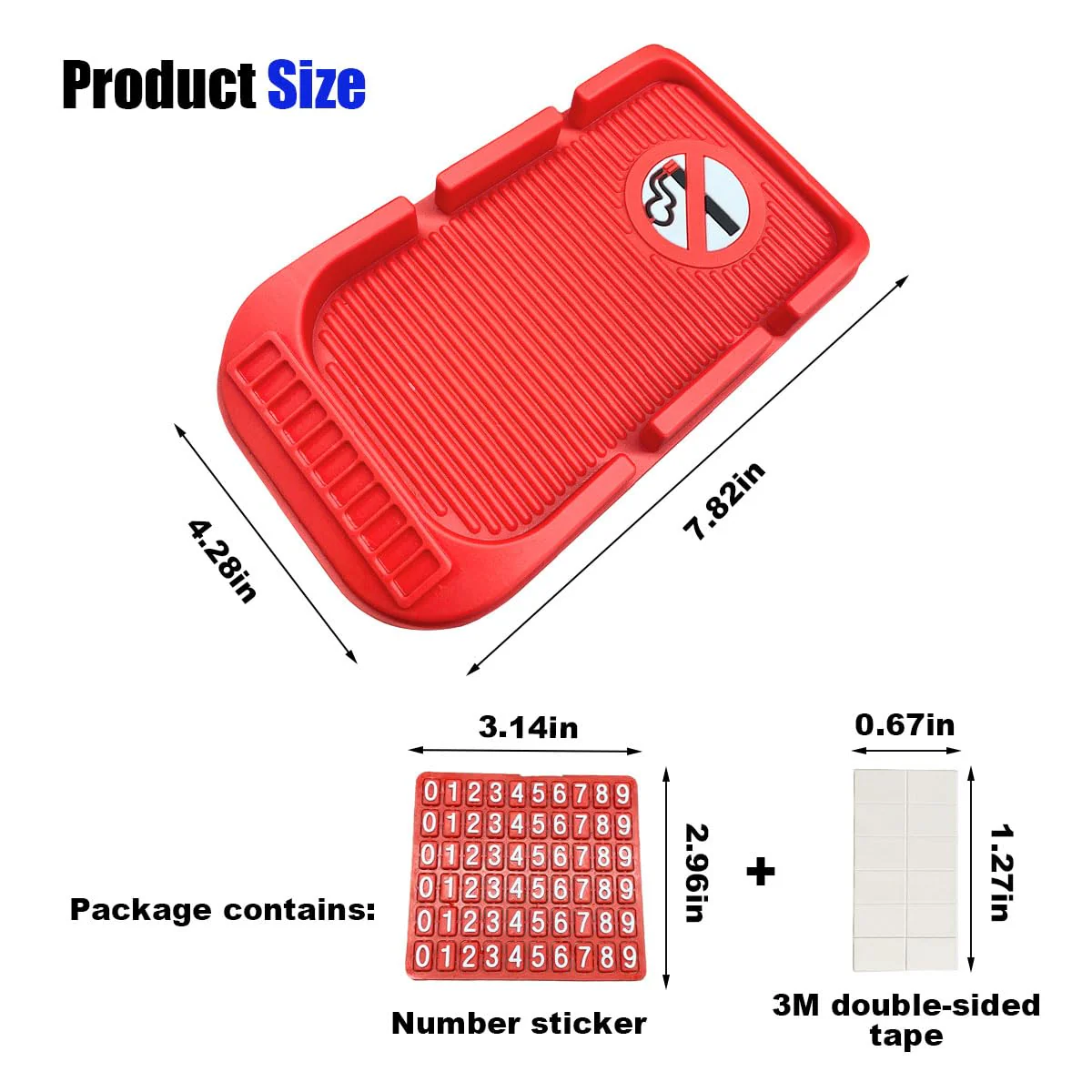 Car Dashboard Anti-Slip Mat Cell Phone Holder, Double-Groove Sticky Gripping Gel Pad with Number Plate, Multifunctional Car Dashboard Sticky Pad Mat for Navigation Cell Phone Sunglass Keys (Red) red - Image 2