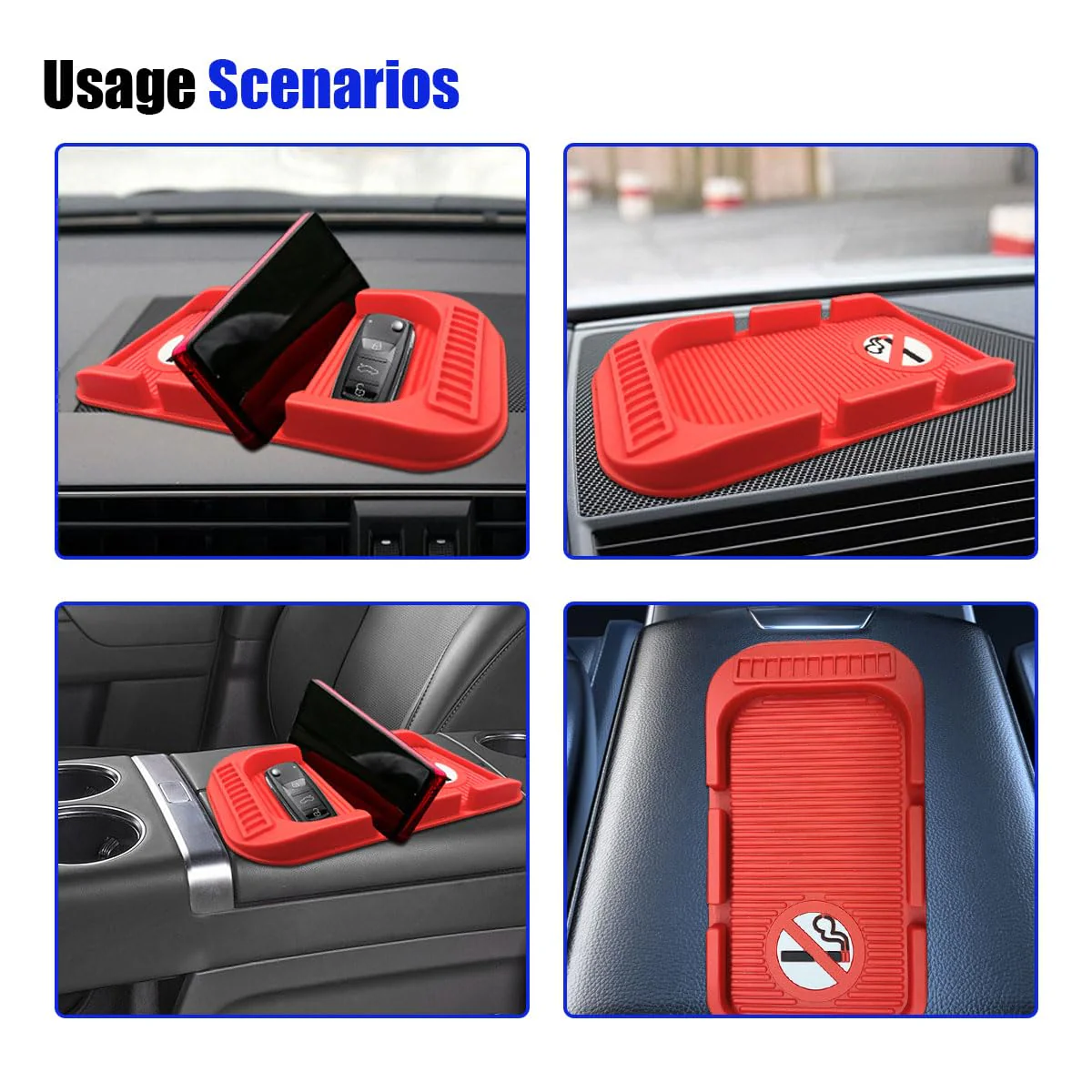 Car Dashboard Anti-Slip Mat Cell Phone Holder, Double-Groove Sticky Gripping Gel Pad with Number Plate, Multifunctional Car Dashboard Sticky Pad Mat for Navigation Cell Phone Sunglass Keys (Red) red - Image 5