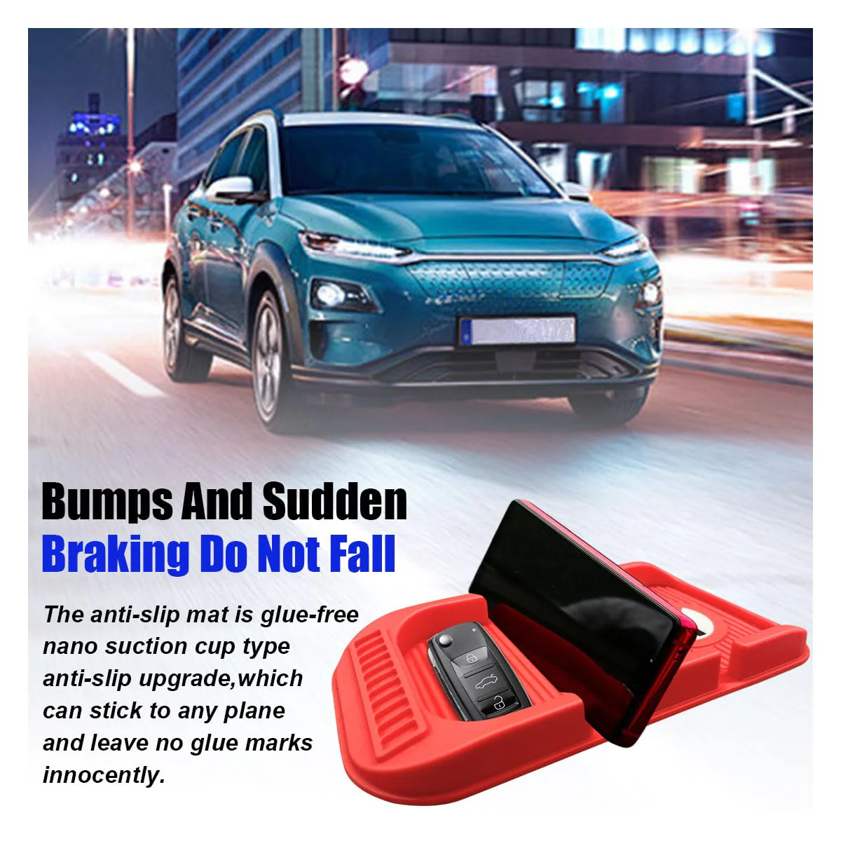 Car Dashboard Anti-Slip Mat Cell Phone Holder, Double-Groove Sticky Gripping Gel Pad with Number Plate, Multifunctional Car Dashboard Sticky Pad Mat for Navigation Cell Phone Sunglass Keys (Red) red - Image 6