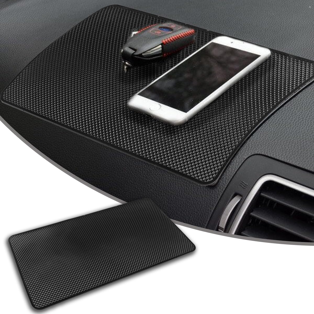 Car Dashboard Anti-Slip Mat,Universal PVC Sticky Adhesive Pad for Auto,10.6" x 5.9" Multifunctional Vehicle Dash Strong Gripping Pad for Cell Phones Sunglasses Keys GPS Coins (Grid) Grid