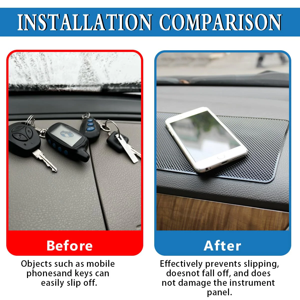 Car Dashboard Anti-Slip Mat,Universal PVC Sticky Adhesive Pad for Auto,10.6" x 5.9" Multifunctional Vehicle Dash Strong Gripping Pad for Cell Phones Sunglasses Keys GPS Coins (Grid) Grid - Image 3