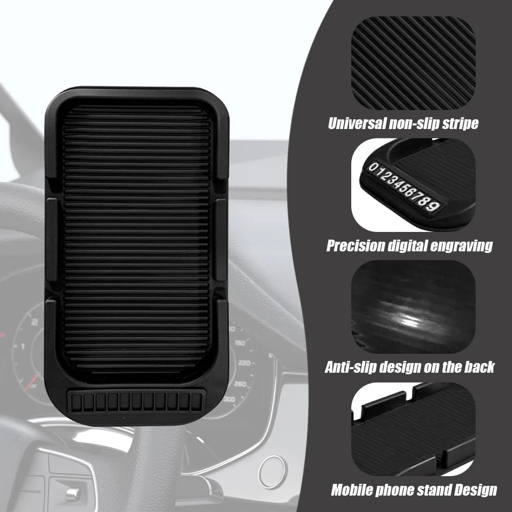 Car Dashboard Cell Phone Holder, Dash Board Cover Mat, Silicone Anti-Slip Pad Mat with Number Plate for Placing Phone Keychains, Car Accessories Interior Universal for Most Cars Black - Image 4