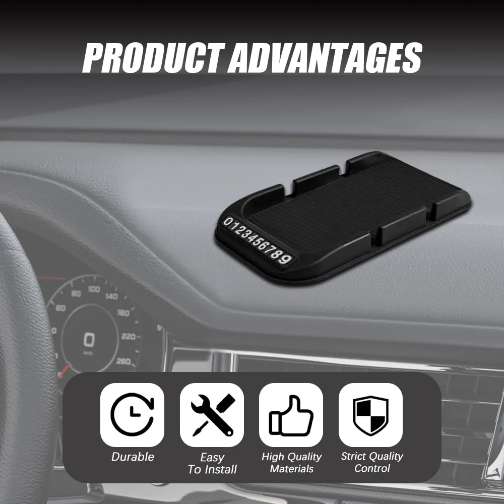 Car Dashboard Cell Phone Holder, Dash Board Cover Mat, Silicone Anti-Slip Pad Mat with Number Plate for Placing Phone Keychains, Car Accessories Interior Universal for Most Cars Black - Image 7