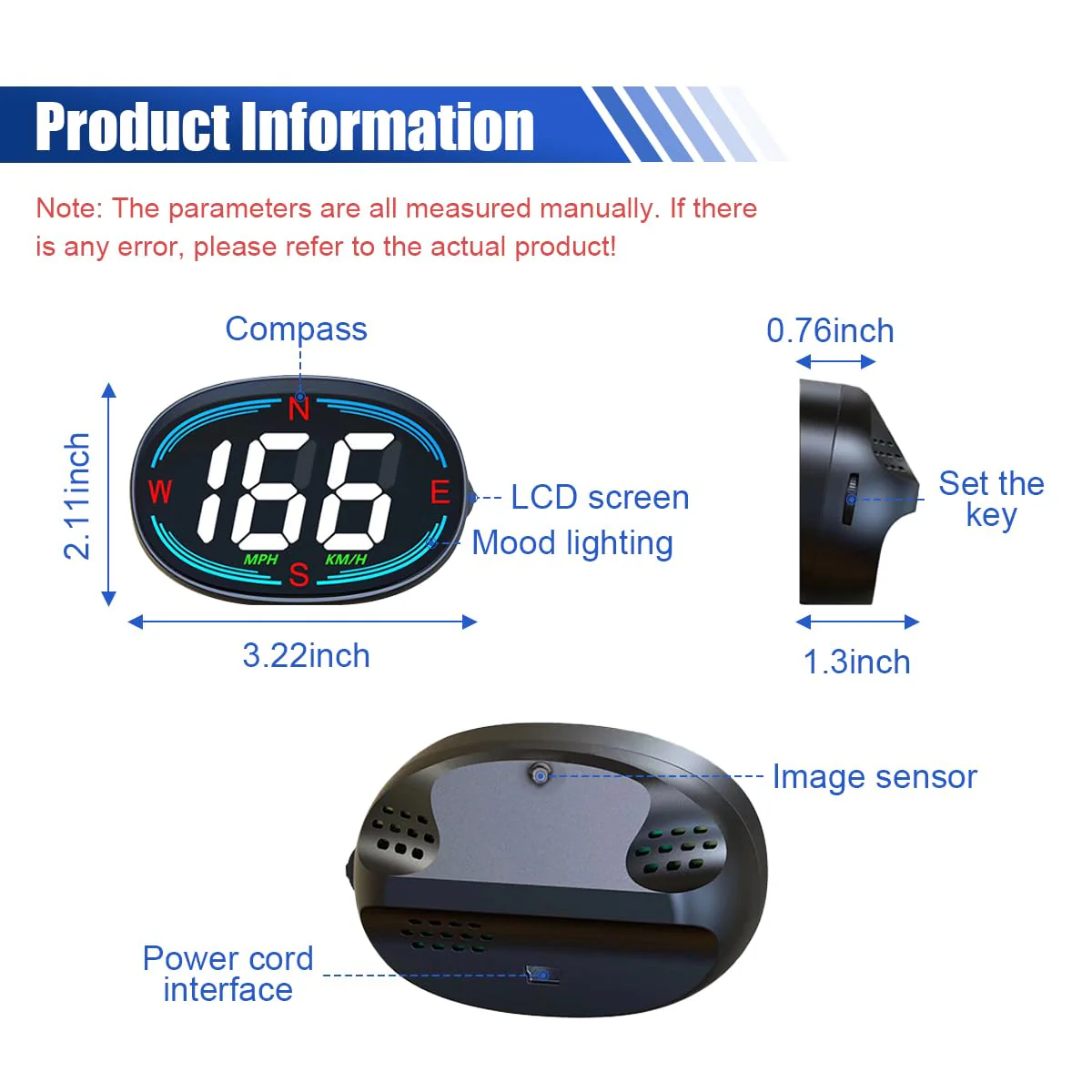 Car Digital Speedometer, Car Head-Up Display, HUD Speedometer with GPS Compass, Plug and Play Display with Speeding Alarm, USB Connect MPH Speed Meter Suitable for Most Vehicles - Image 2