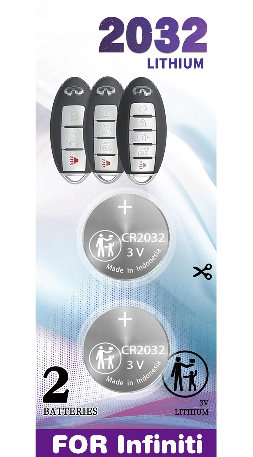 Car Fob Key Replacement Batteries for Infiniti (2007-2020) EX35 FX35 FX37 FX50 G25 G35 G37 JX35 Q40 Q50 Q60 Coupe QX50 QX60 QX70 Smart Remote Battery (Pack of 2) (Check Fitment Guide)